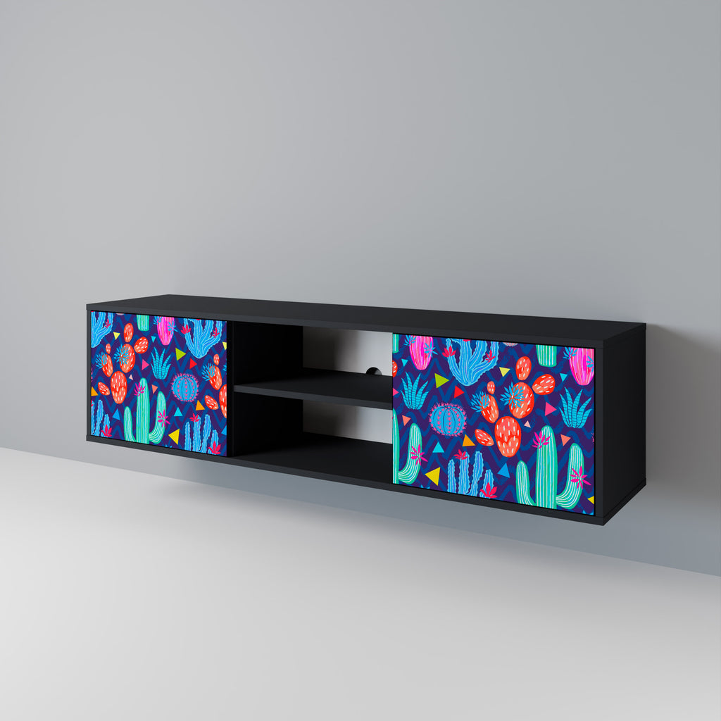 Mueble de TV de 2 puertas CACTUS VIBES en acabado negro