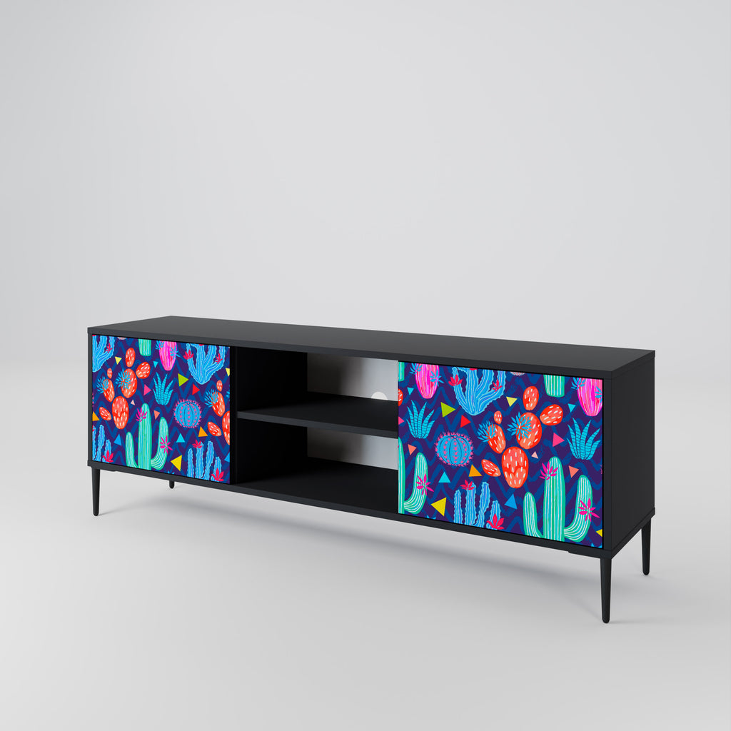 Mueble de TV de 2 puertas CACTUS VIBES en acabado negro