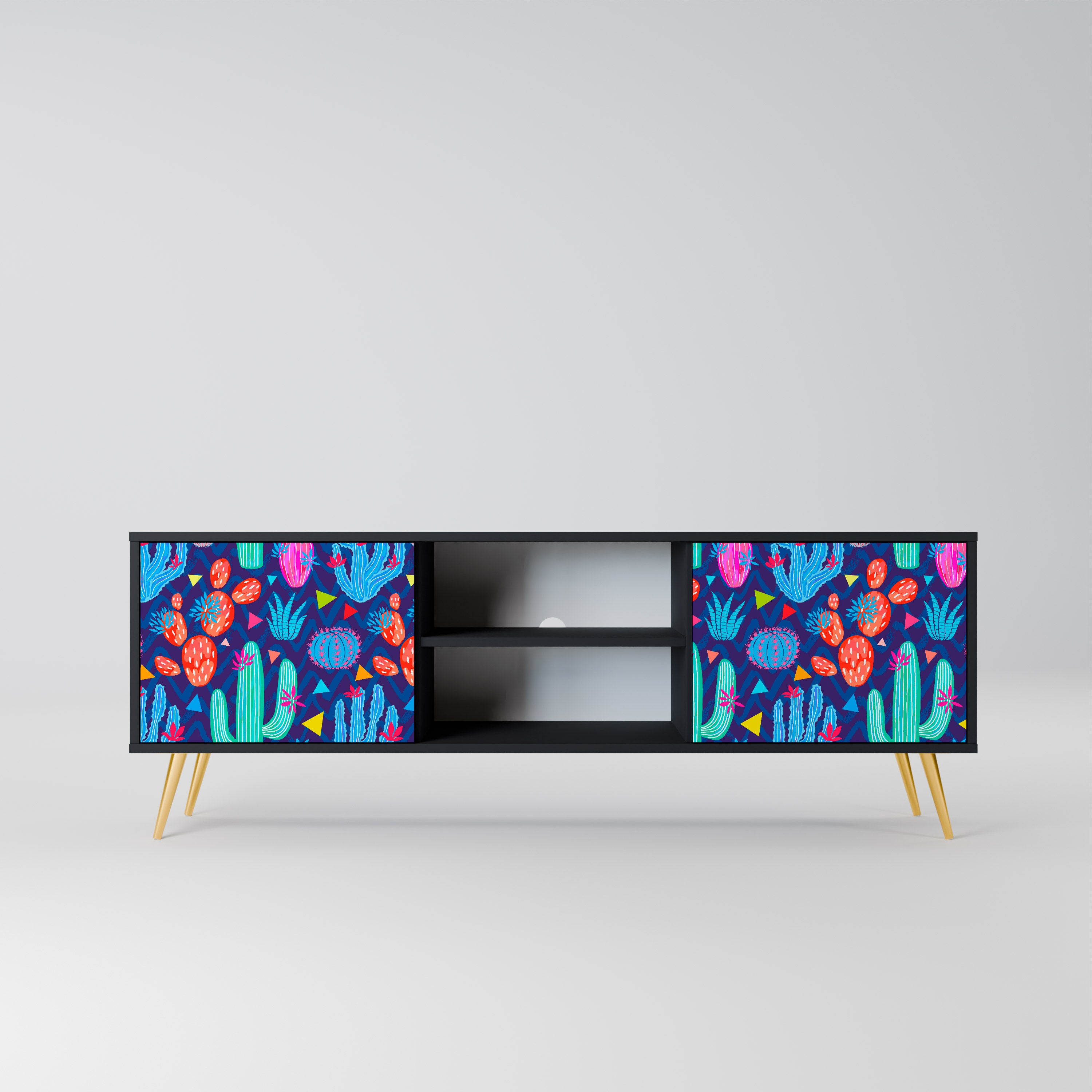 Mueble de TV de 2 puertas CACTUS VIBES en acabado negro