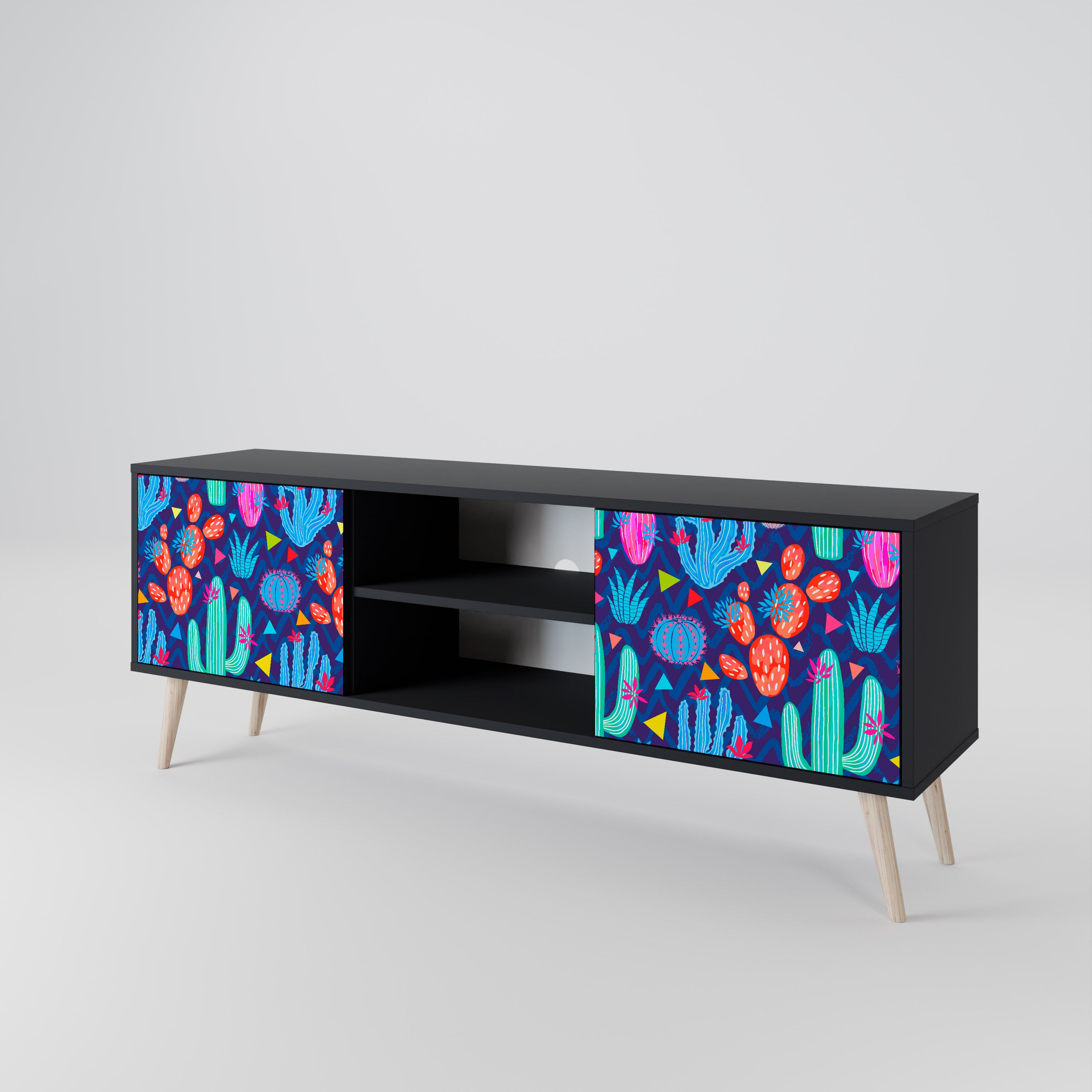 Mueble de TV de 2 puertas CACTUS VIBES en acabado negro