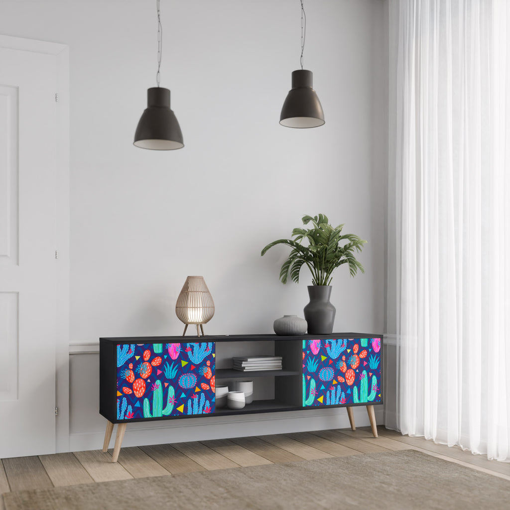 Mueble de TV de 2 puertas CACTUS VIBES en acabado negro