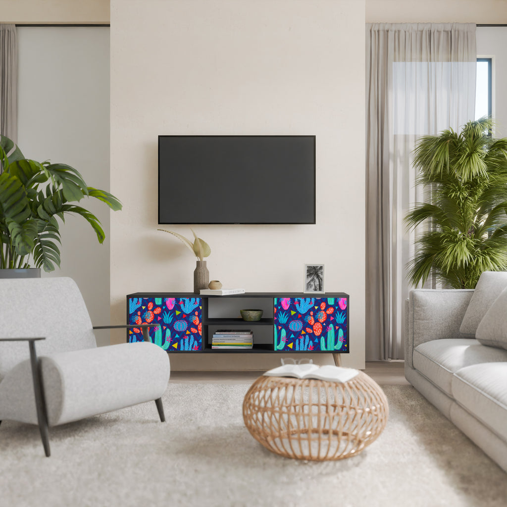 Mueble de TV de 2 puertas CACTUS VIBES en acabado negro