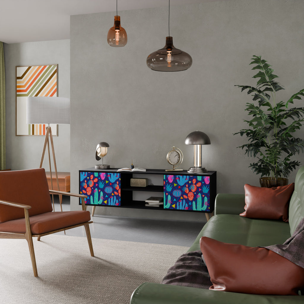 Mueble de TV de 2 puertas CACTUS VIBES en acabado negro