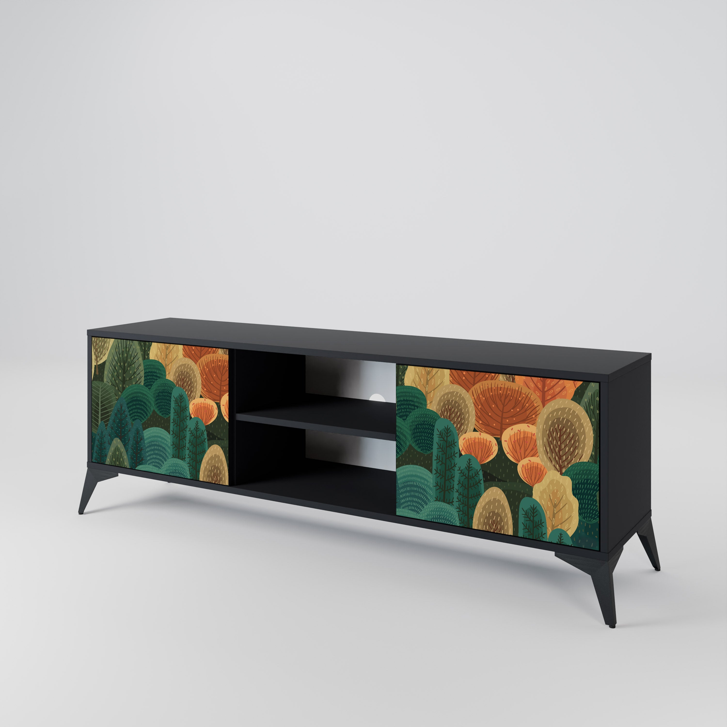 Mueble de TV de 2 puertas AUTUMN KALEIDOSCOPE en acabado negro