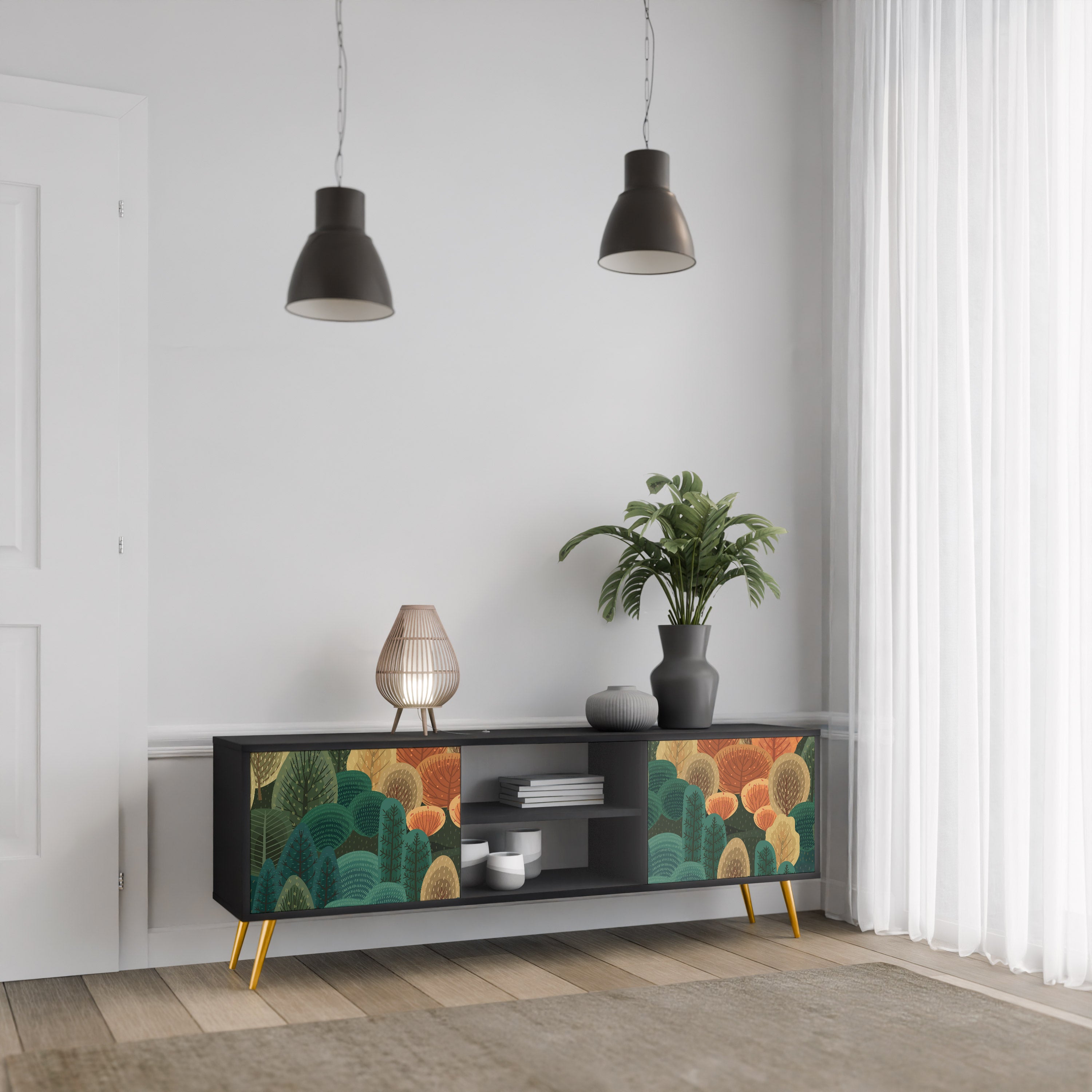 Mueble de TV de 2 puertas AUTUMN KALEIDOSCOPE en acabado negro