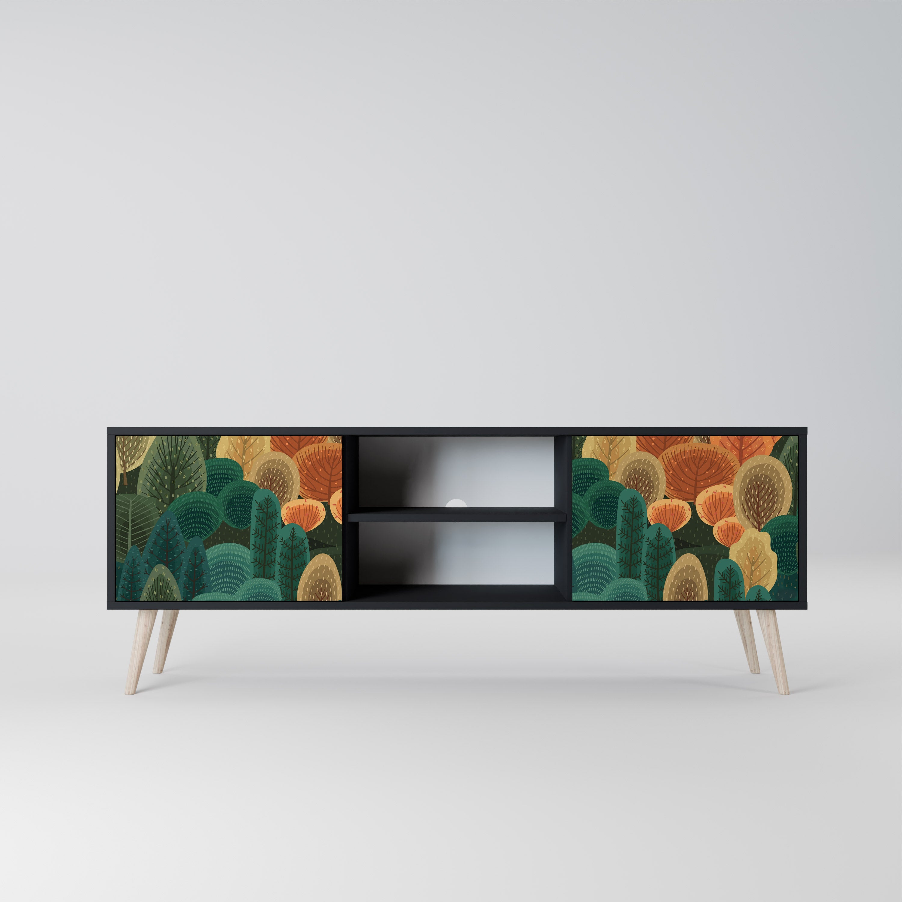 Mueble de TV de 2 puertas AUTUMN KALEIDOSCOPE en acabado negro