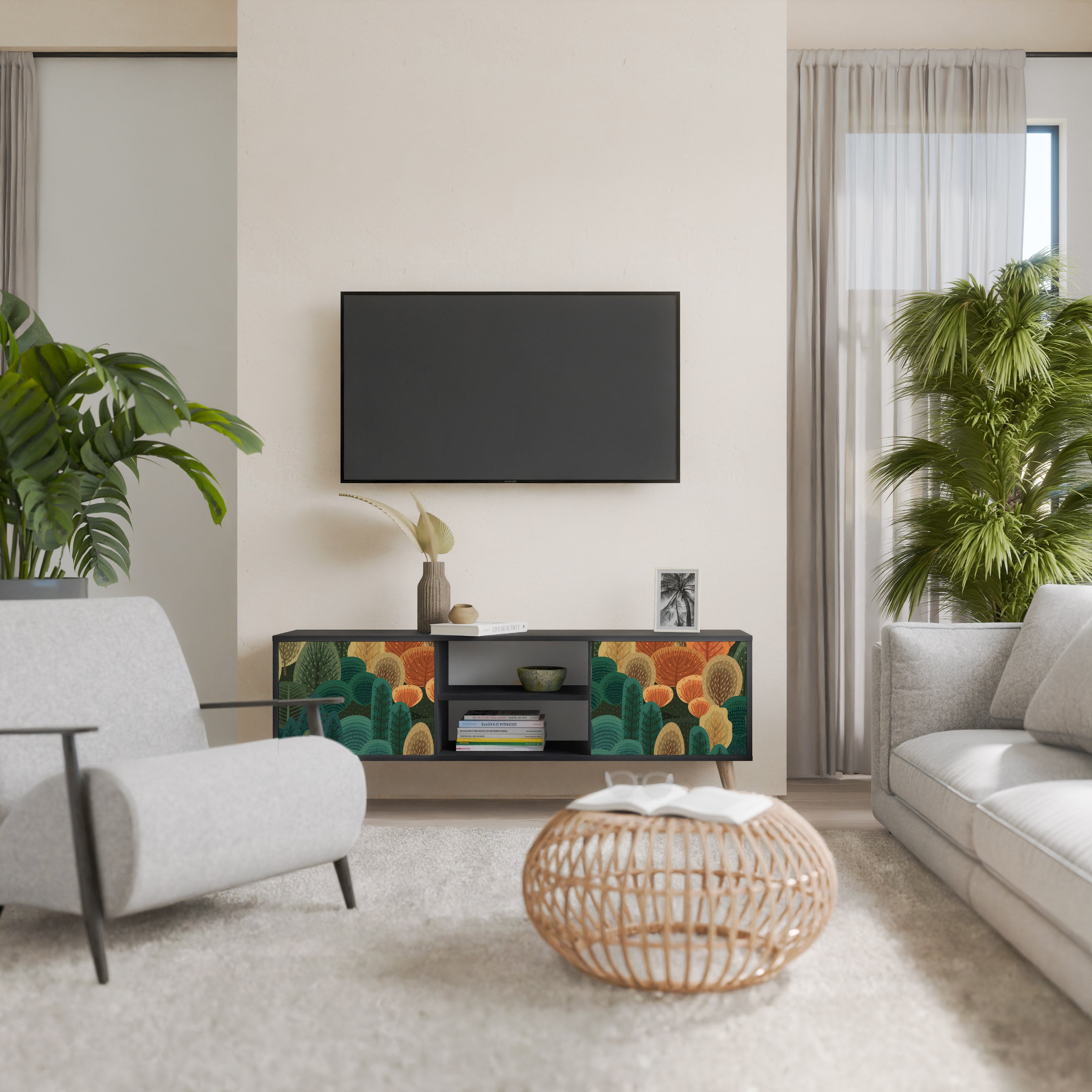 Mueble de TV de 2 puertas AUTUMN KALEIDOSCOPE en acabado negro