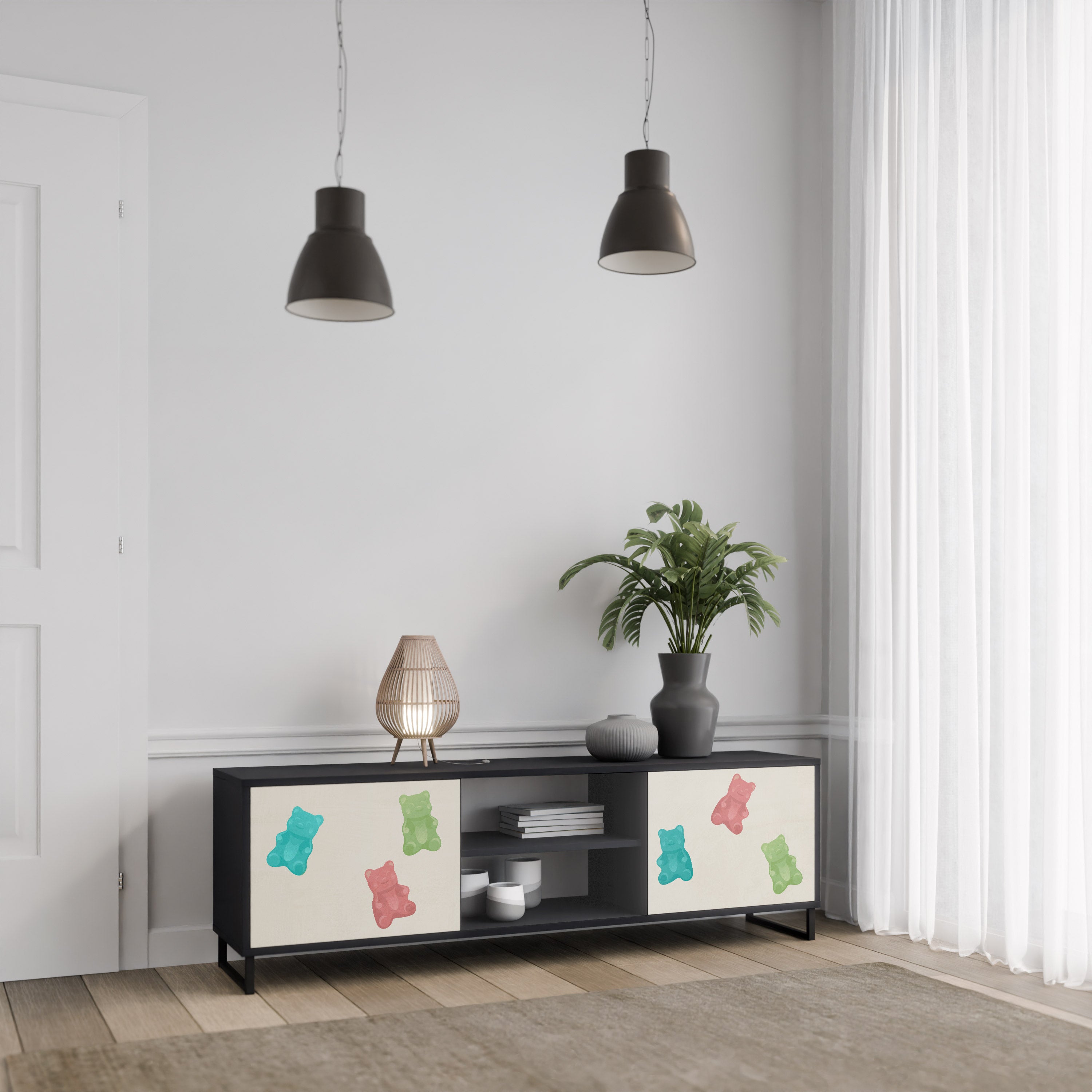 Mueble de TV de 2 puertas GUMMY BEARS con acabado negro