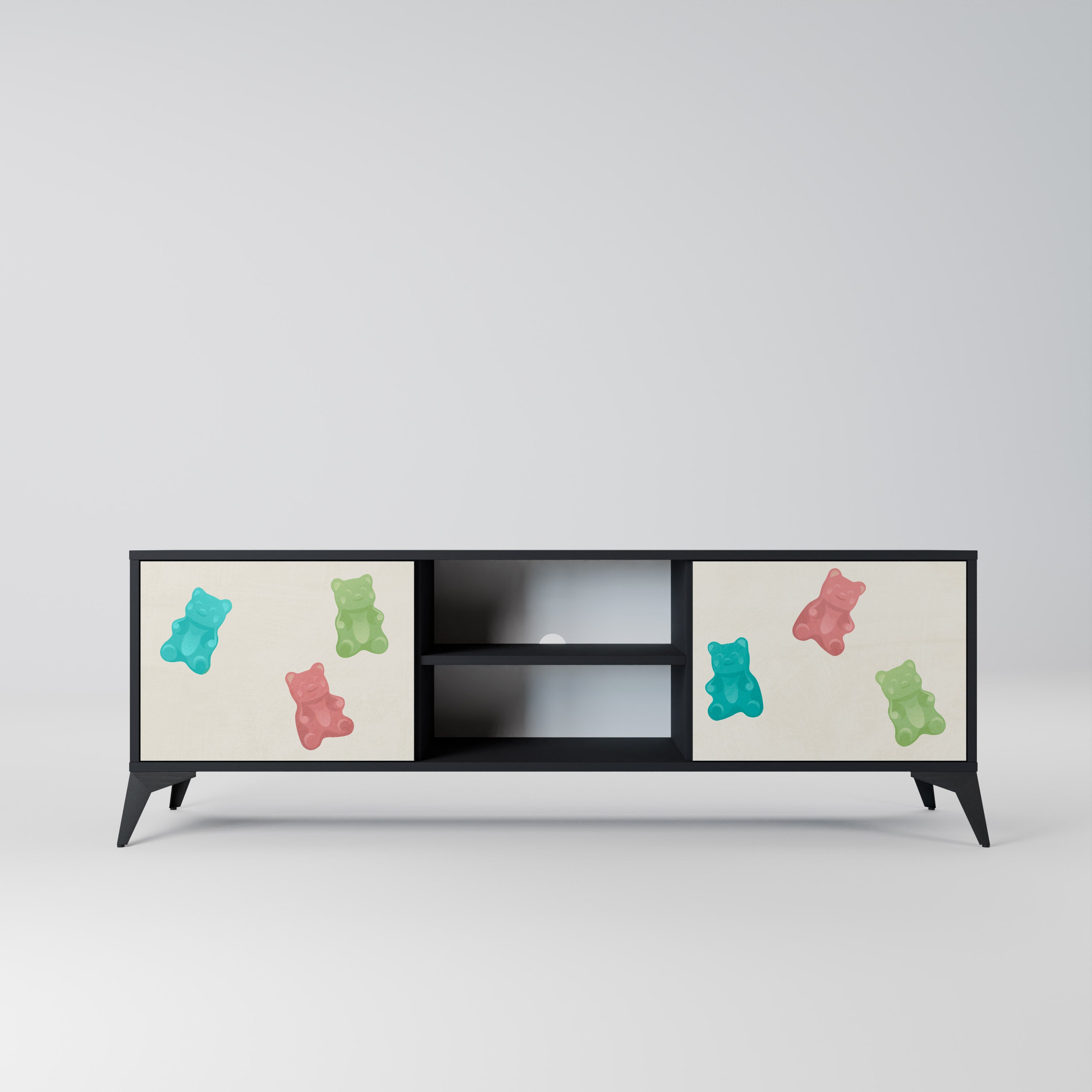 Mueble de TV de 2 puertas GUMMY BEARS con acabado negro