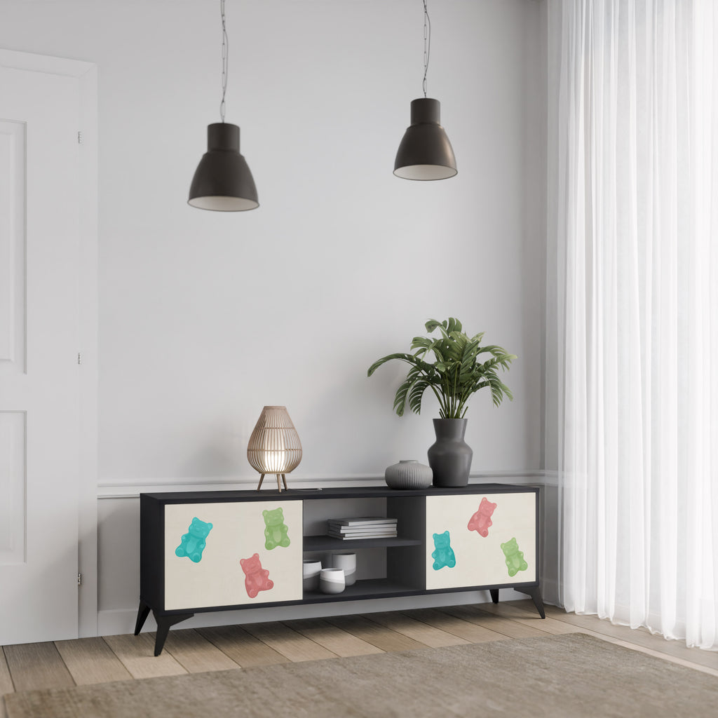 Mueble de TV de 2 puertas GUMMY BEARS con acabado negro