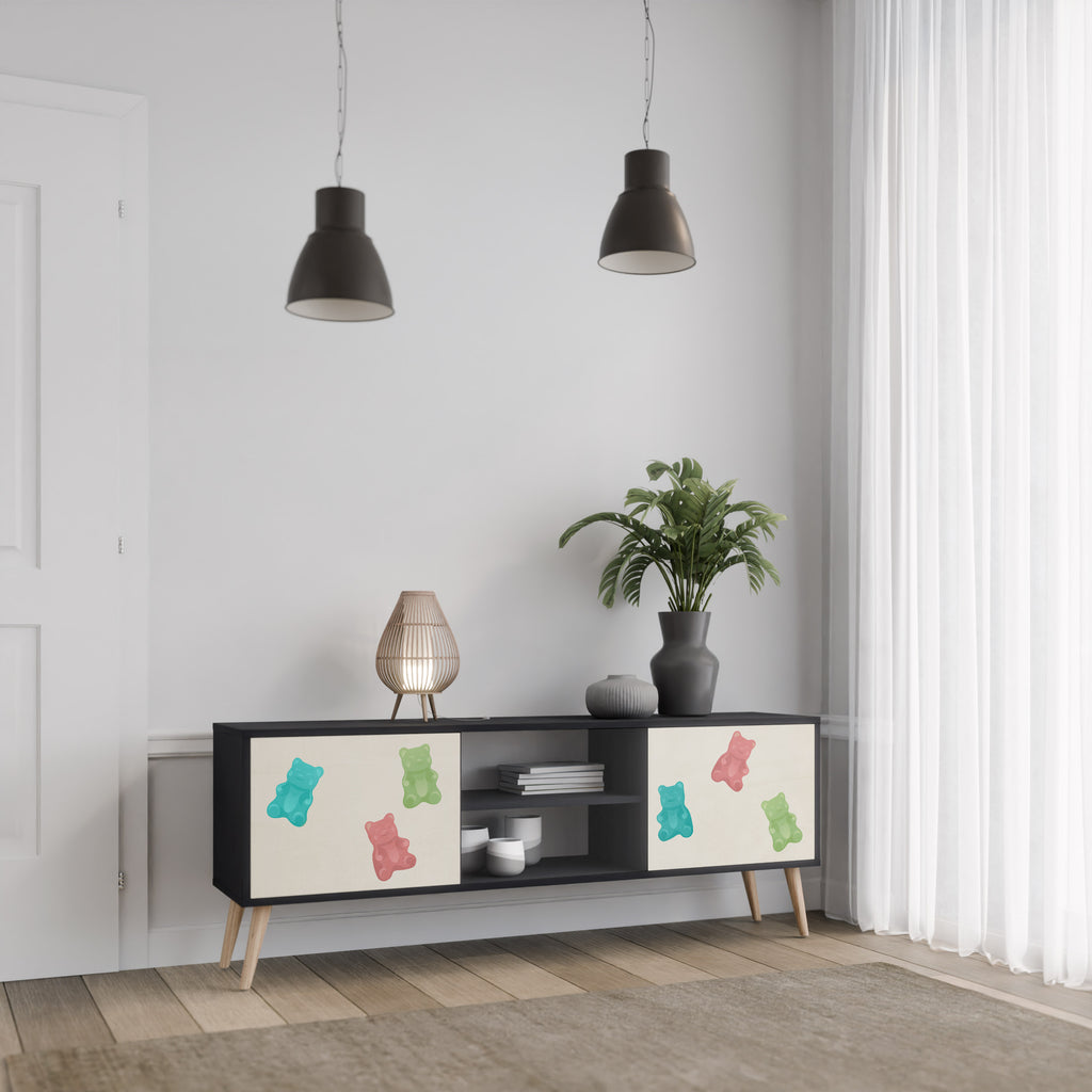 Mueble de TV de 2 puertas GUMMY BEARS con acabado negro