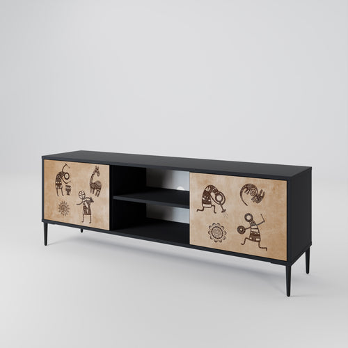 AFRICAN STYLE Mueble de TV de 2 Puertas en Acabado Negro