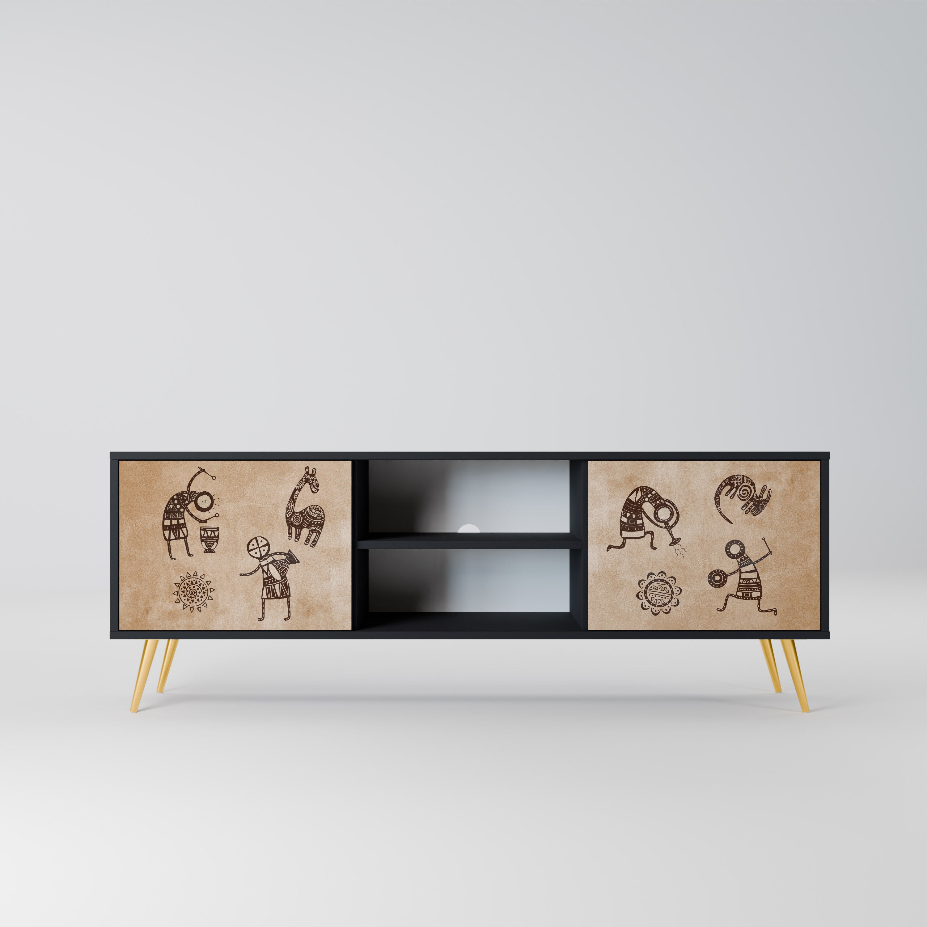 AFRICAN STYLE 2-Door TV Stand in Black Finish