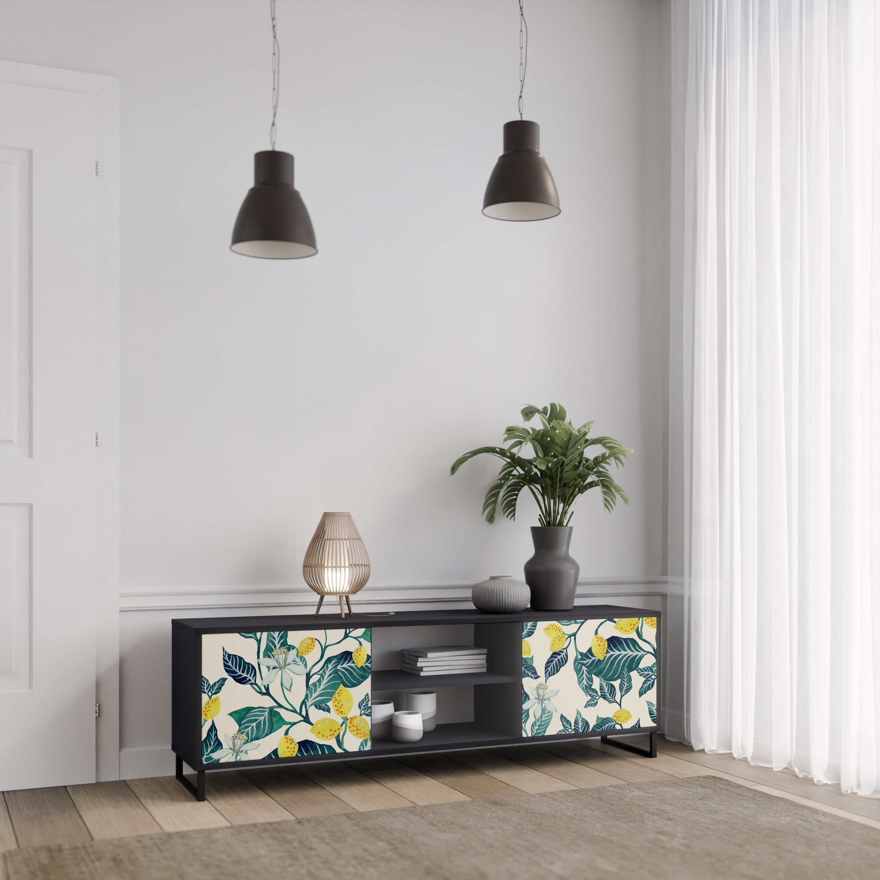 Mueble de TV de 2 puertas LEMON TREE con acabado negro
