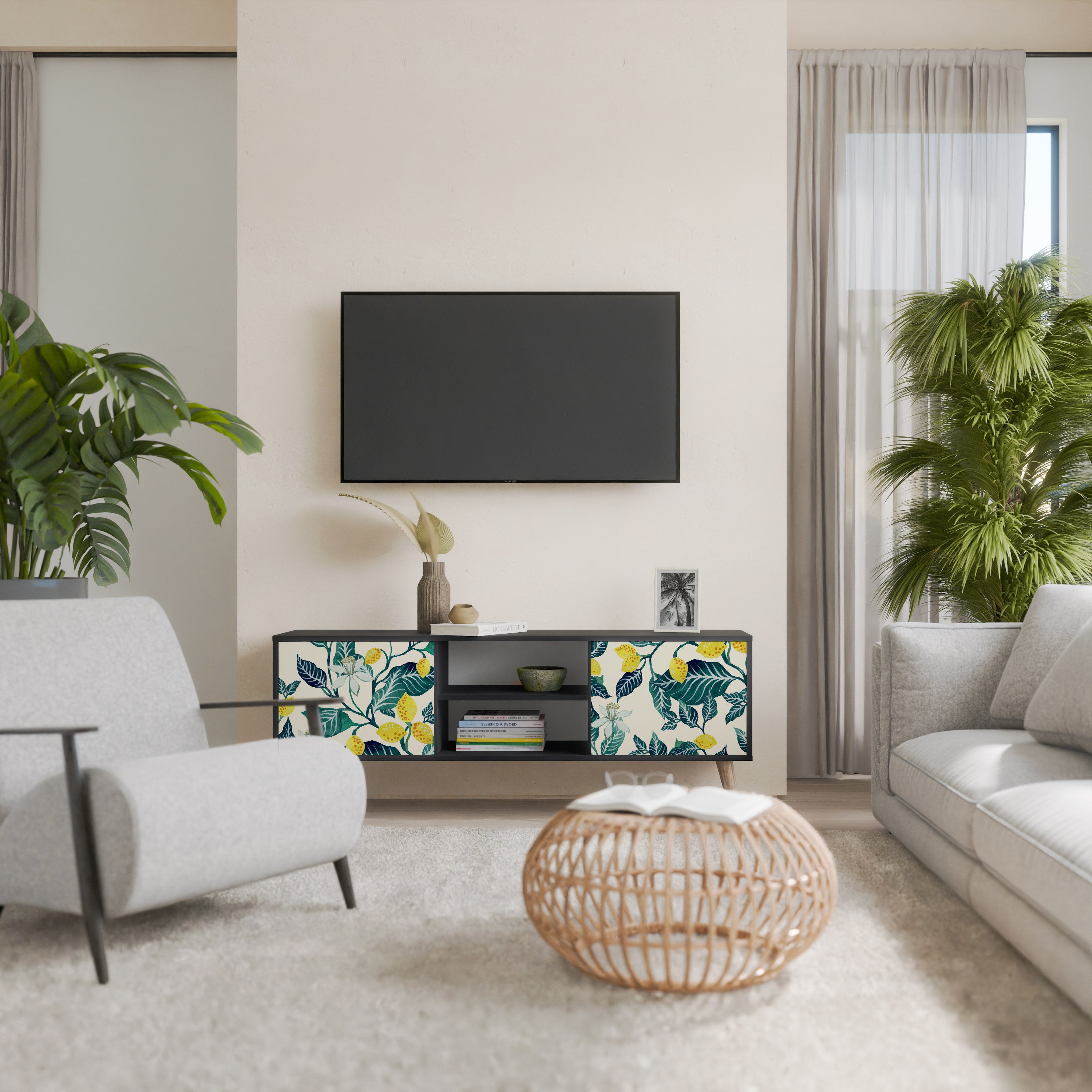 Mueble de TV de 2 puertas LEMON TREE con acabado negro