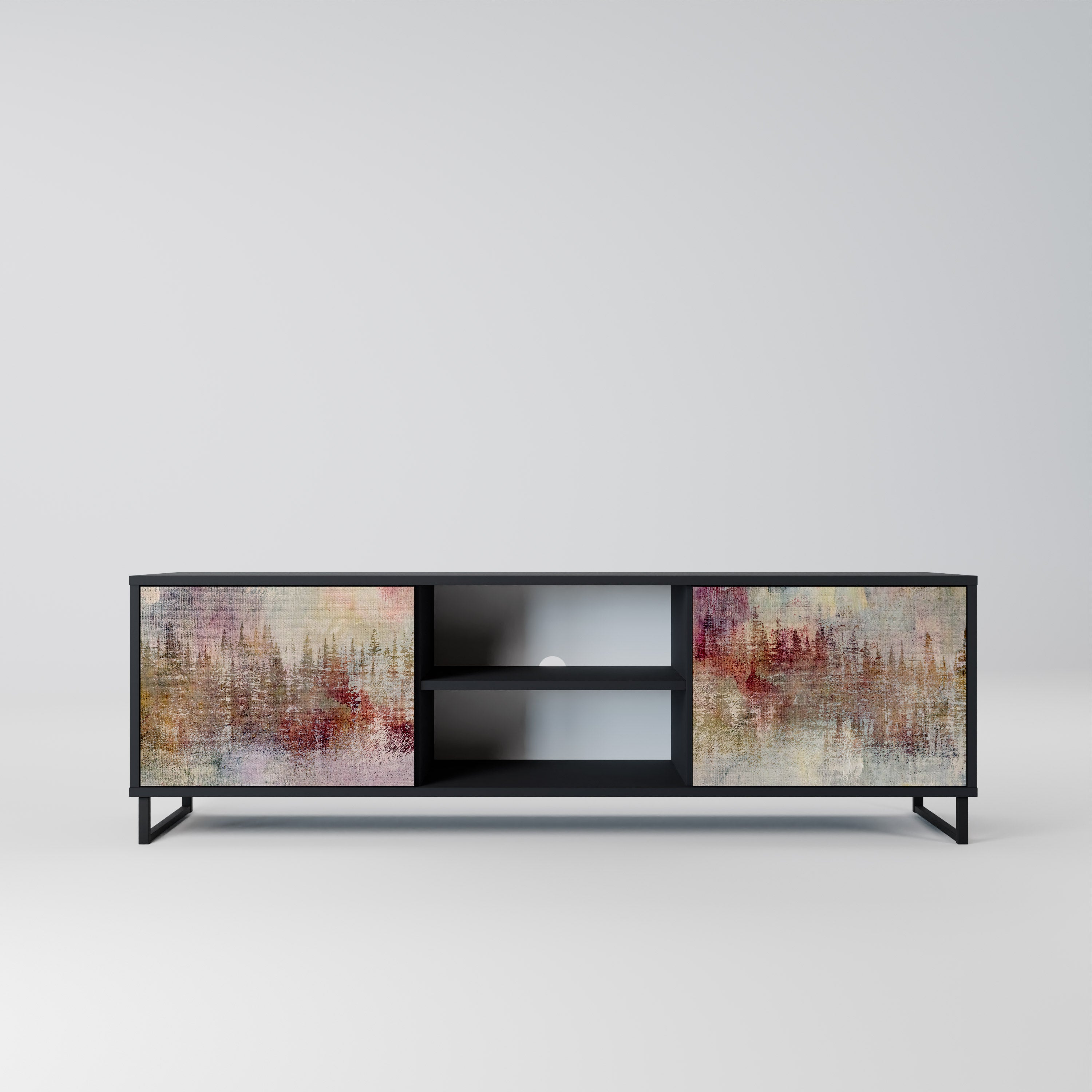 Mueble de TV de 2 puertas VEILED SUMMIT con acabado negro