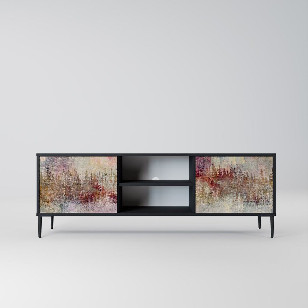 Mueble de TV de 2 puertas VEILED SUMMIT con acabado negro
