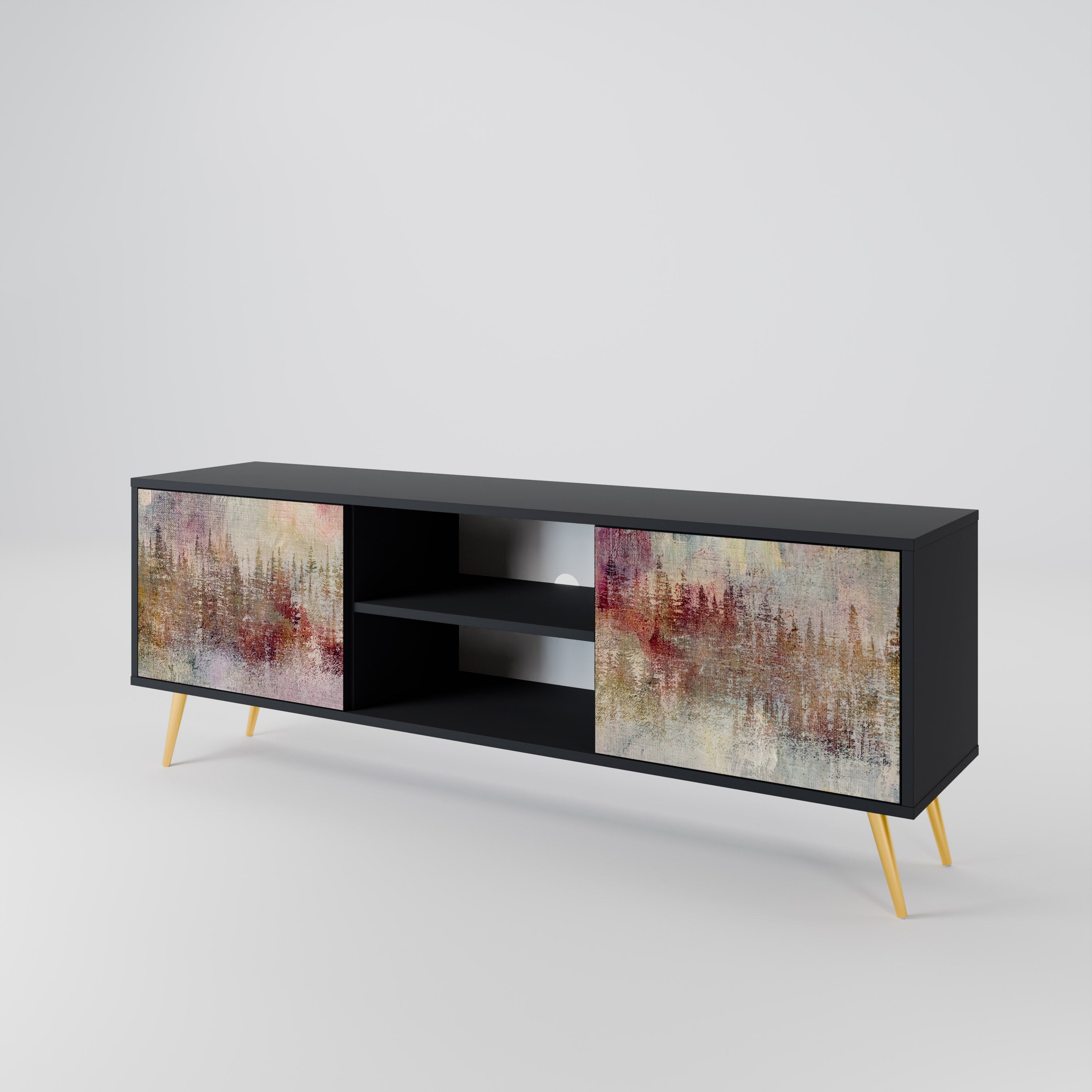 Mueble de TV de 2 puertas VEILED SUMMIT con acabado negro
