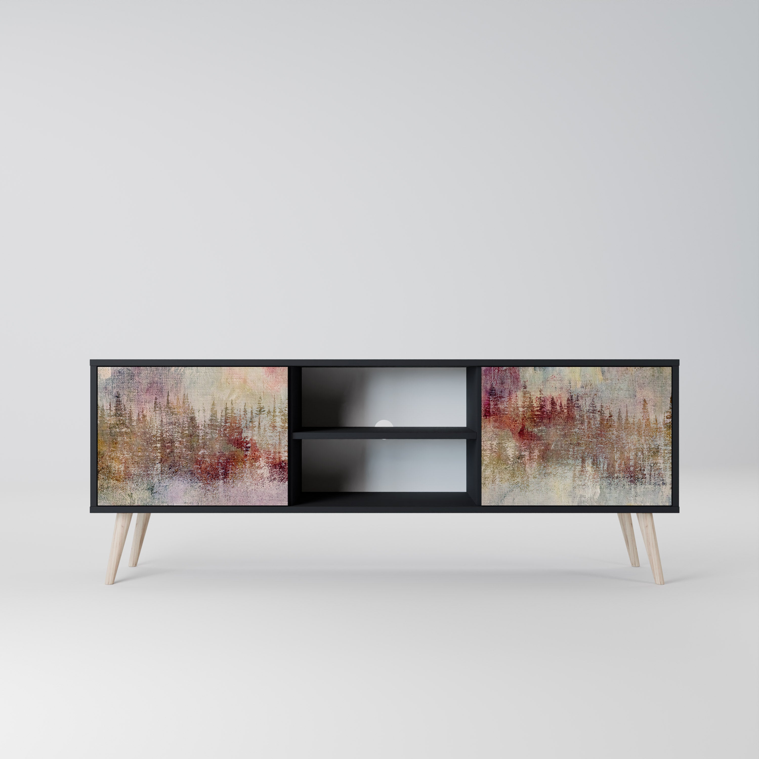 Mueble de TV de 2 puertas VEILED SUMMIT con acabado negro
