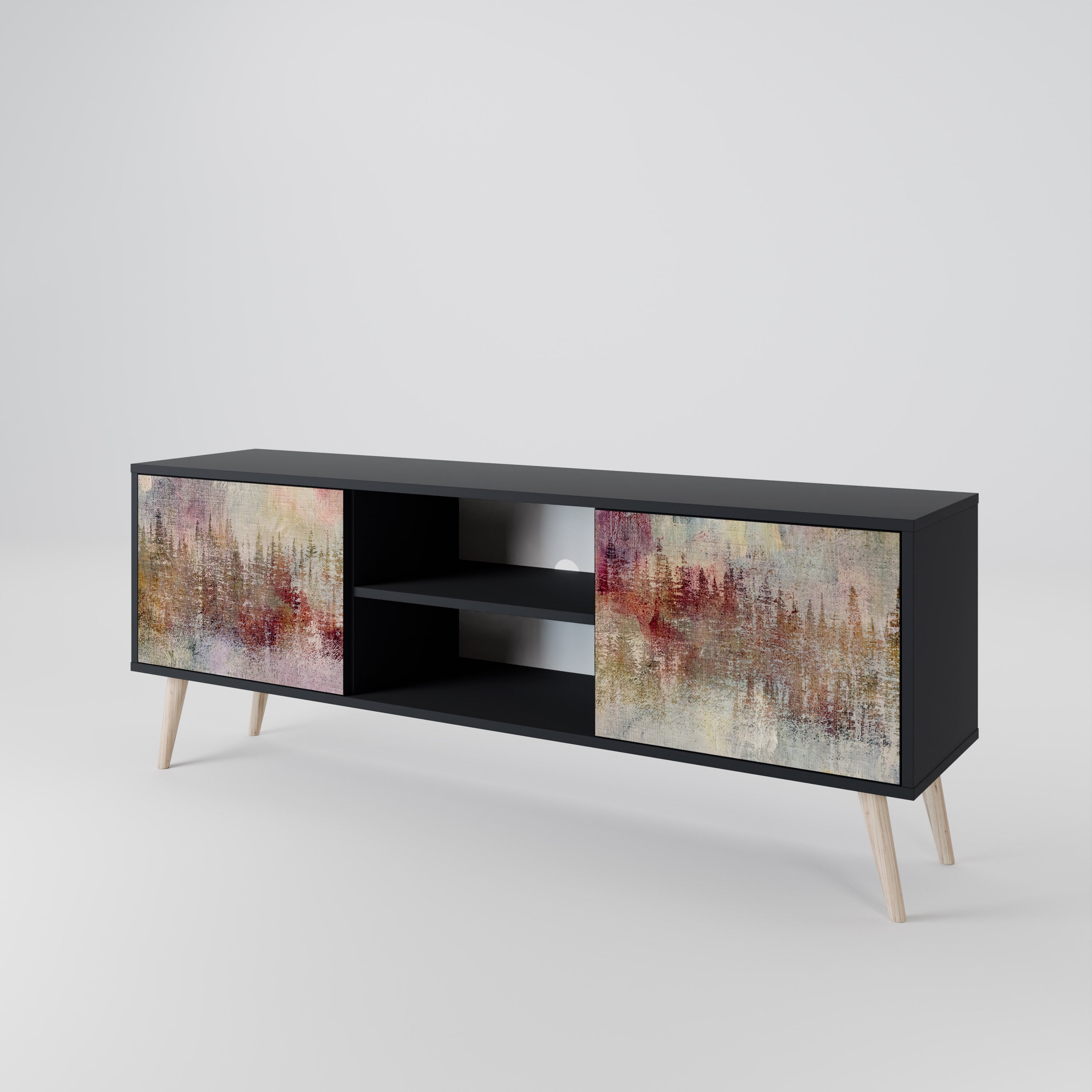 Mueble de TV de 2 puertas VEILED SUMMIT con acabado negro