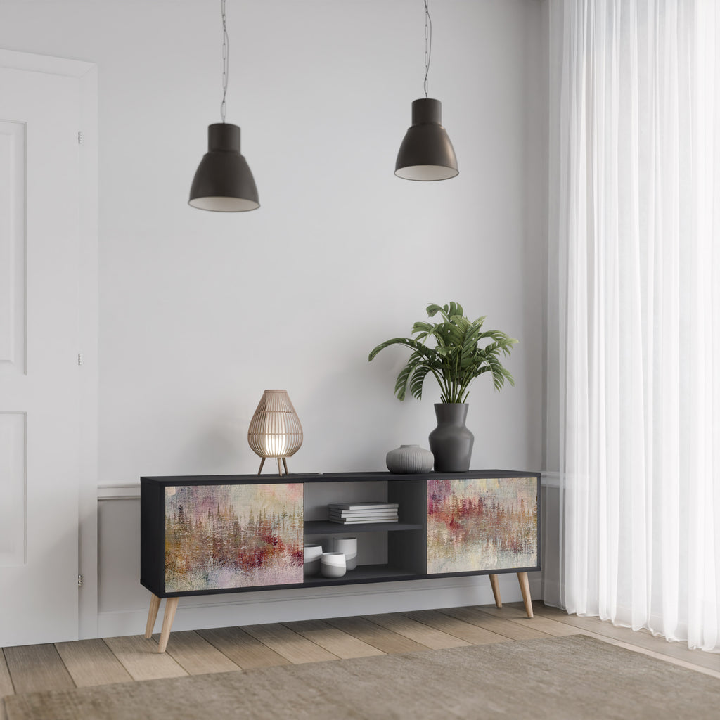 Mueble de TV de 2 puertas VEILED SUMMIT con acabado negro