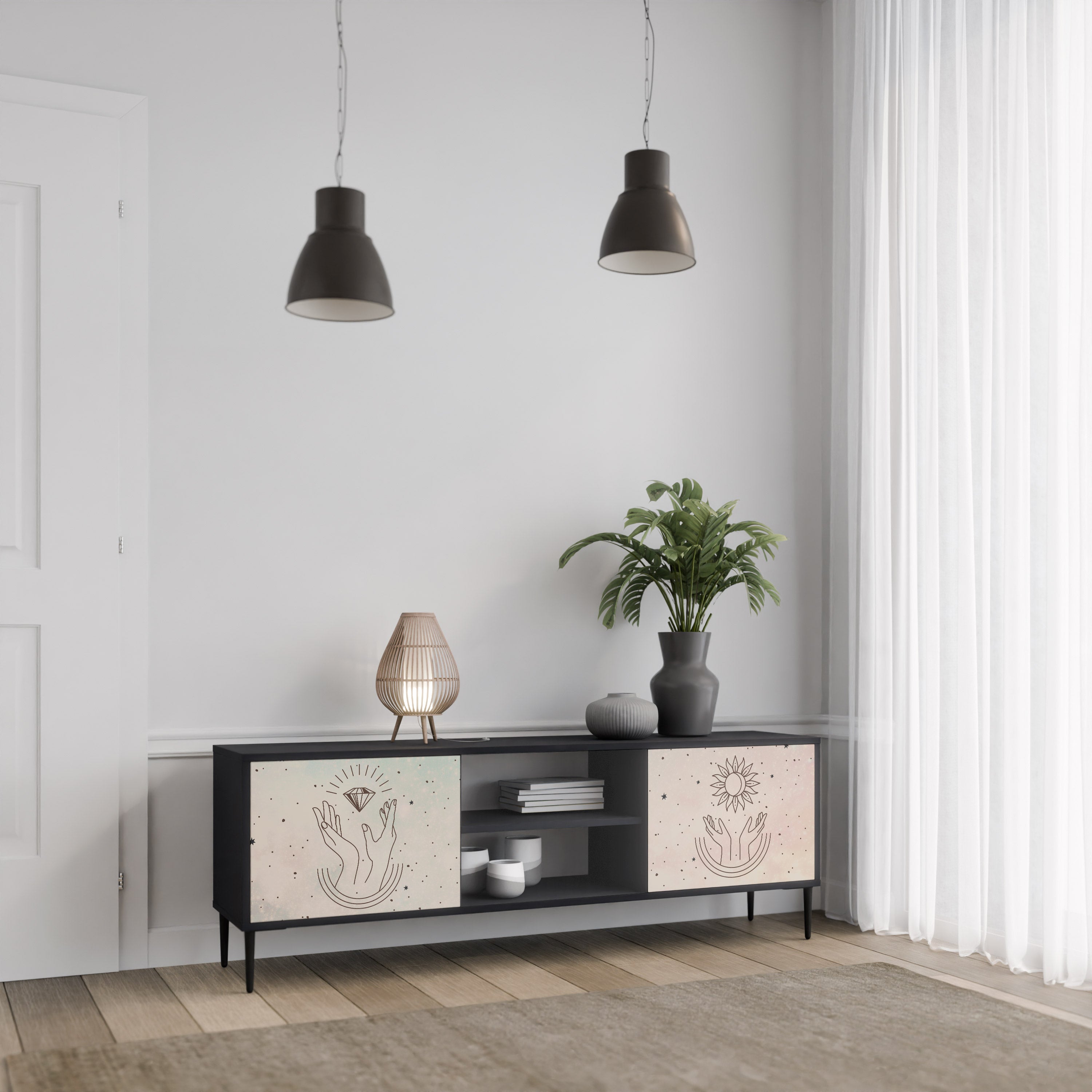 Mueble de TV de 2 puertas DELICATE BEAUTY en acabado negro