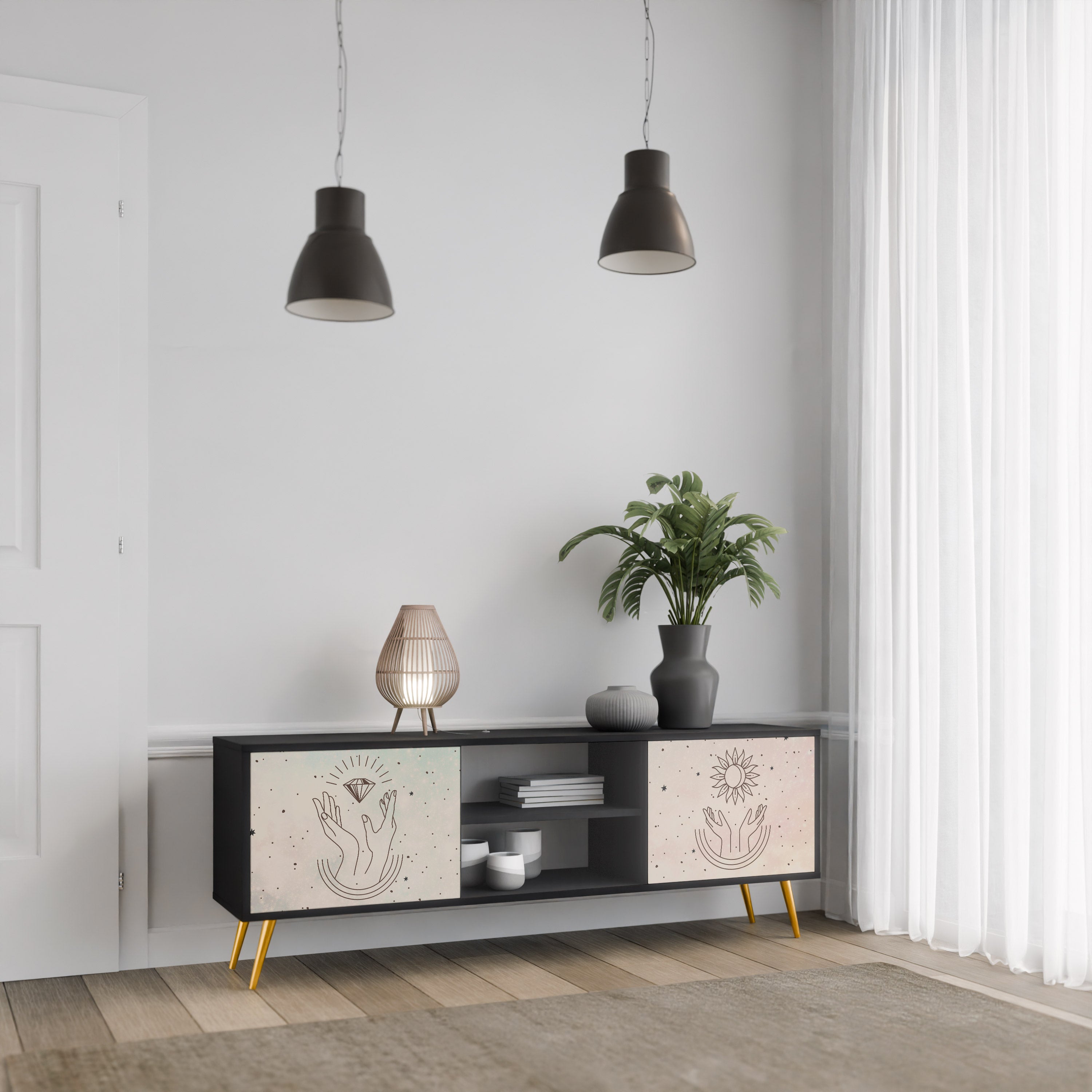 Mueble de TV de 2 puertas DELICATE BEAUTY en acabado negro