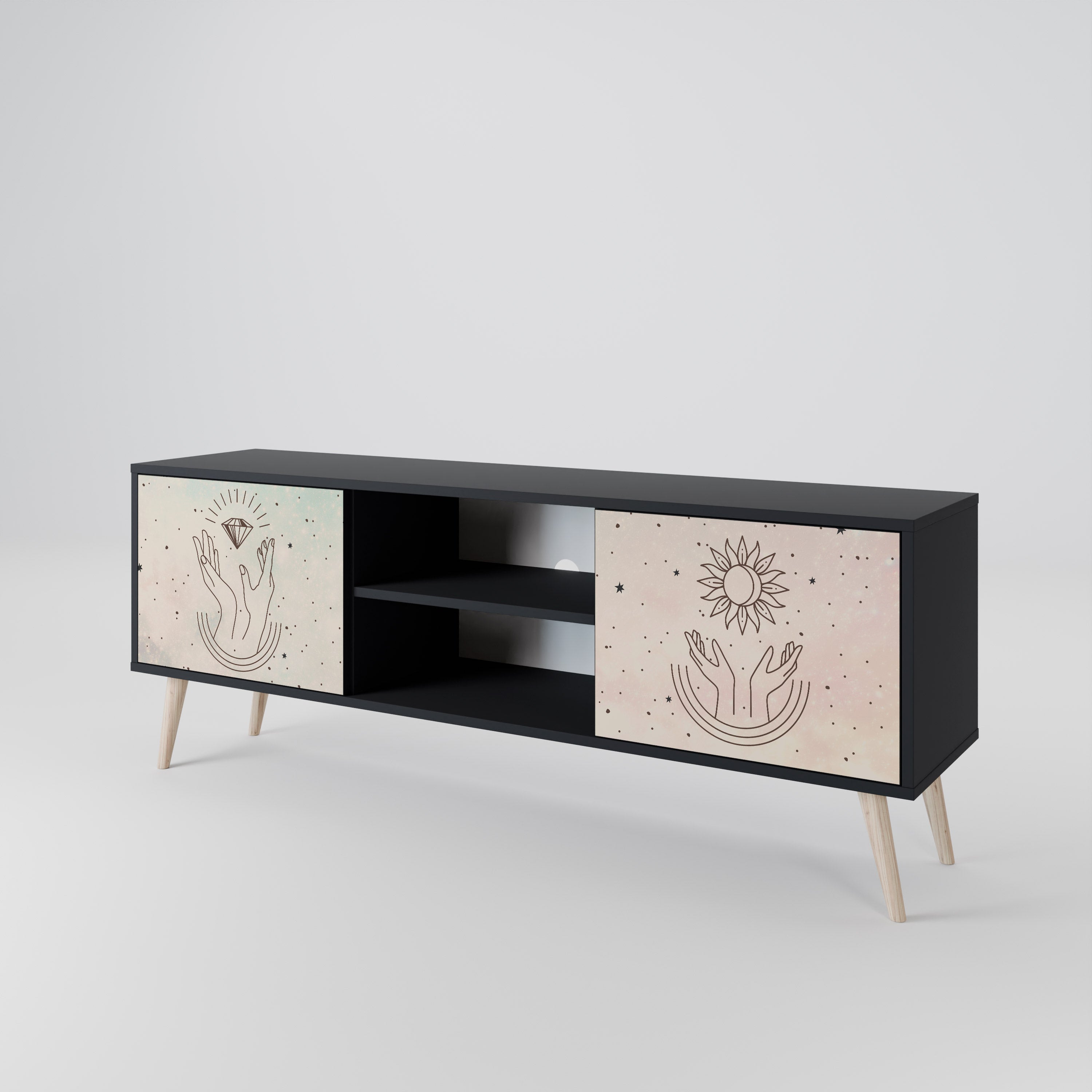 Mueble de TV de 2 puertas DELICATE BEAUTY en acabado negro