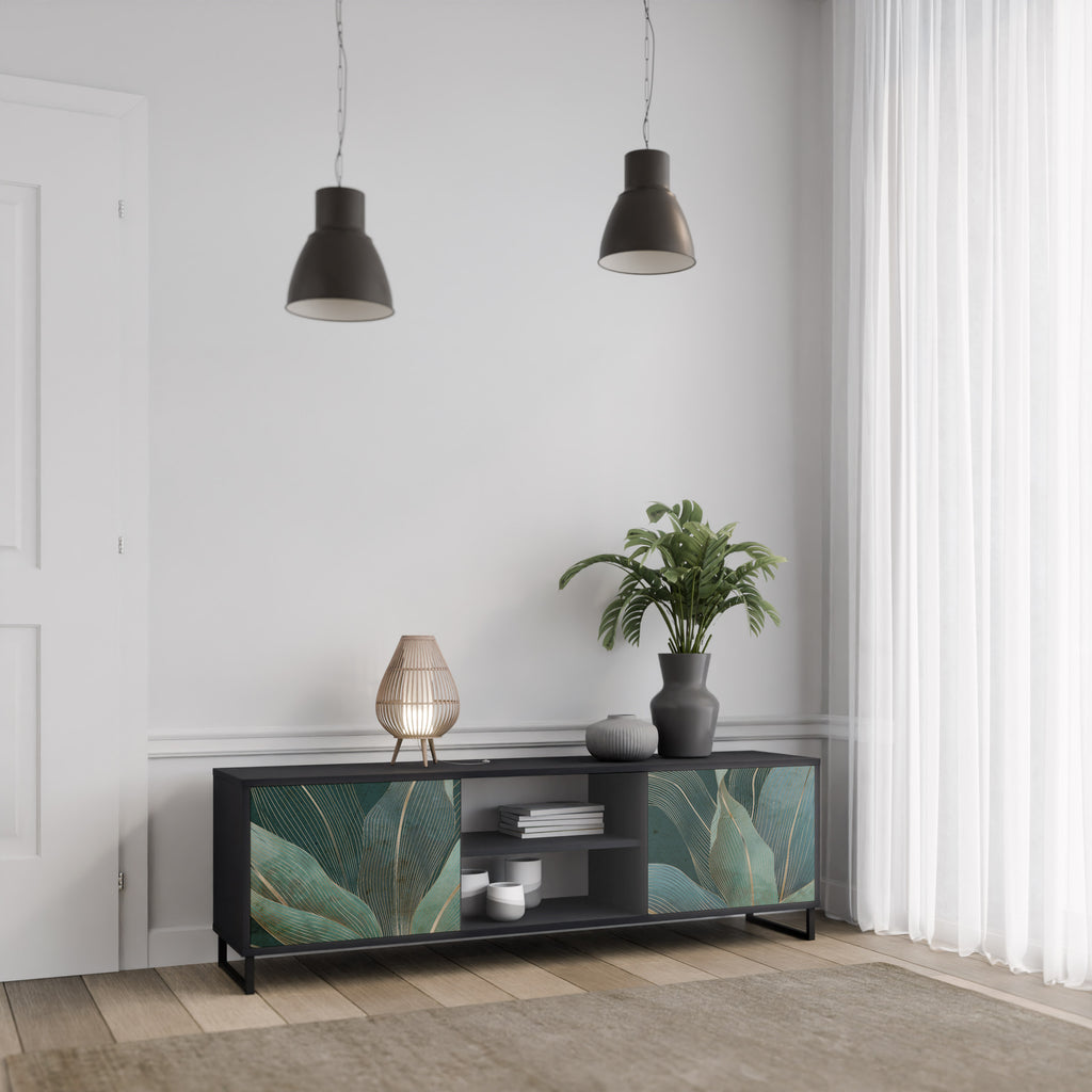 Mueble de TV ROYAL GREEN de 2 puertas con acabado negro