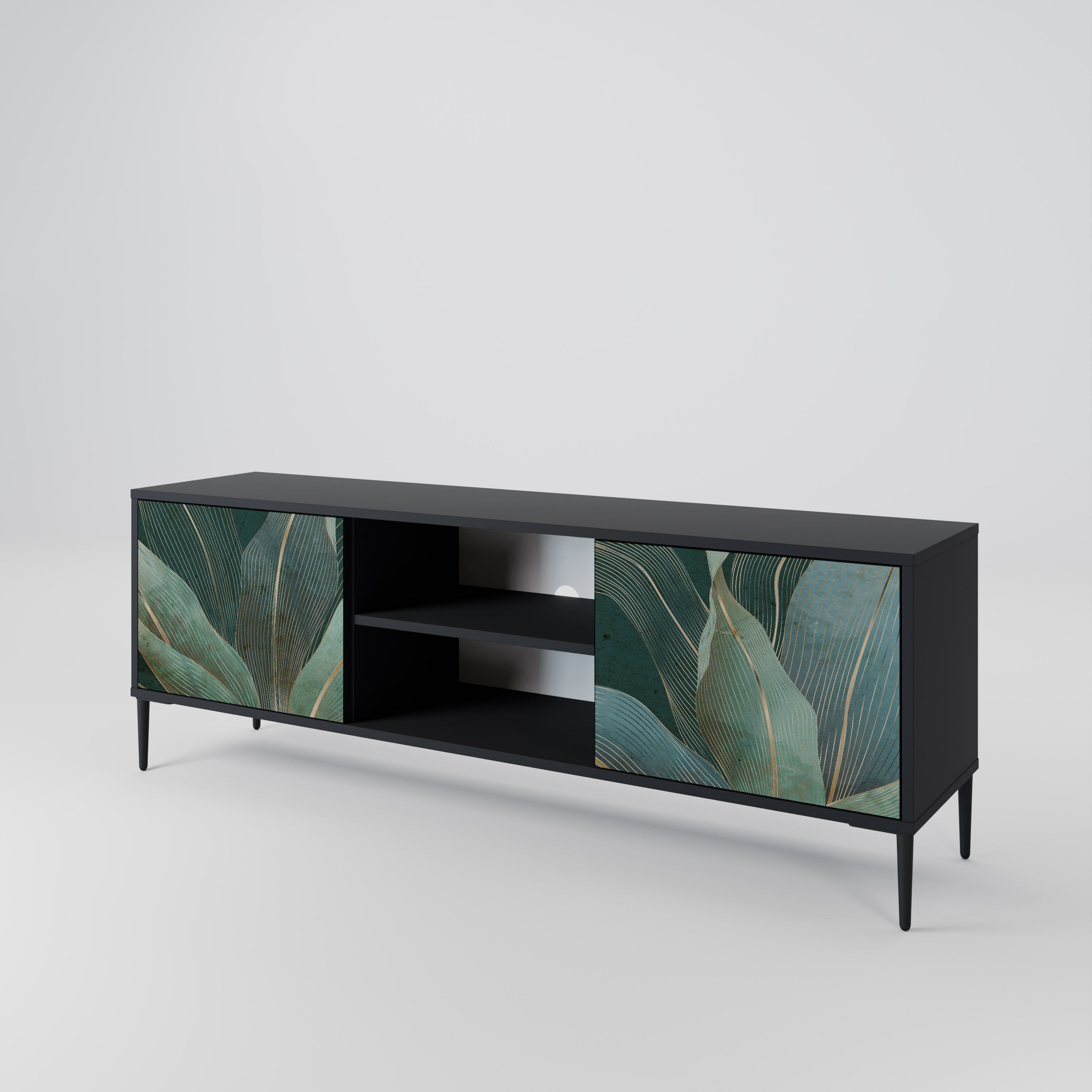 Mueble de TV ROYAL GREEN de 2 puertas con acabado negro