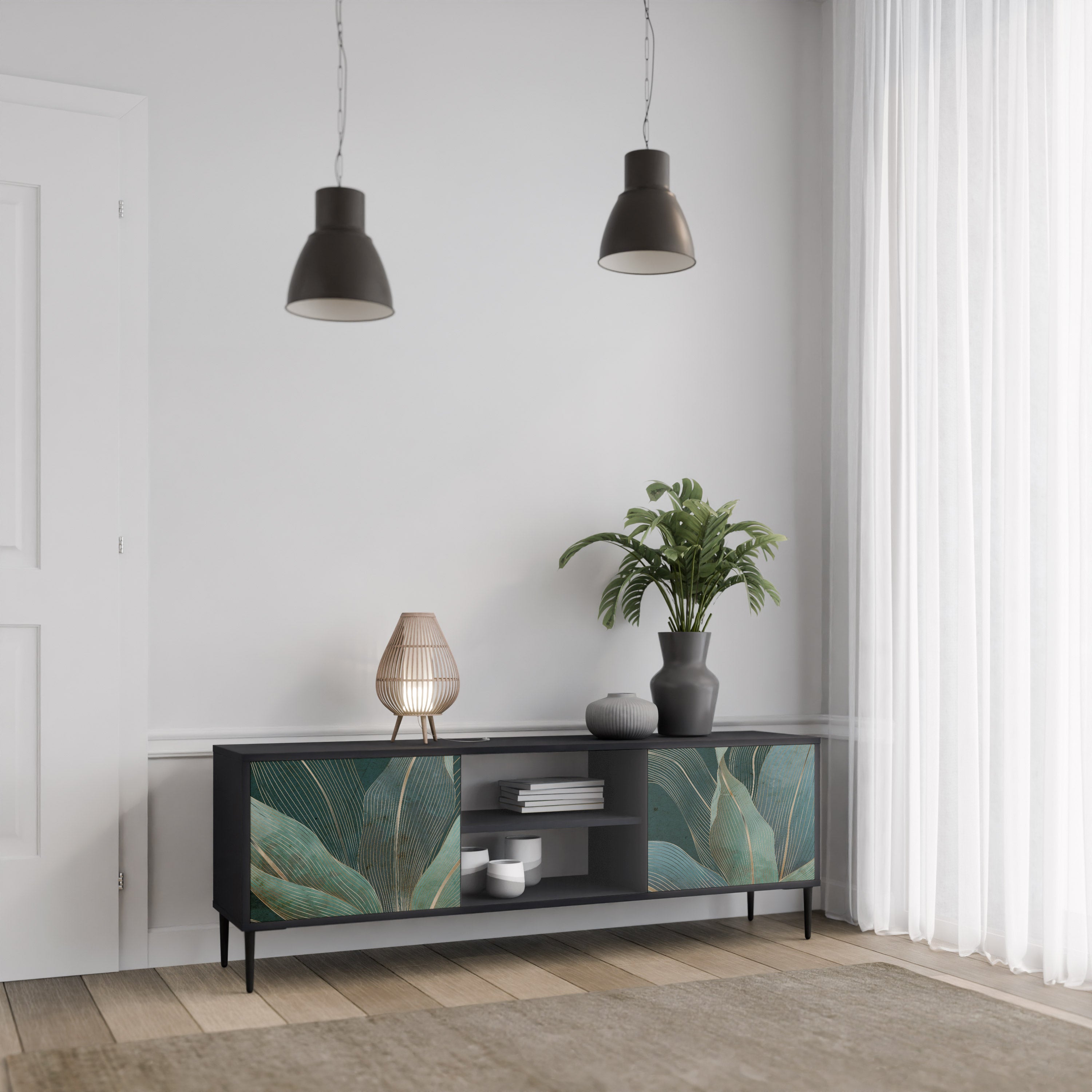 Mueble de TV ROYAL GREEN de 2 puertas con acabado negro