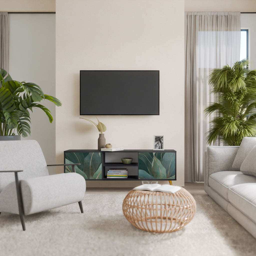 Mueble de TV ROYAL GREEN de 2 puertas con acabado negro