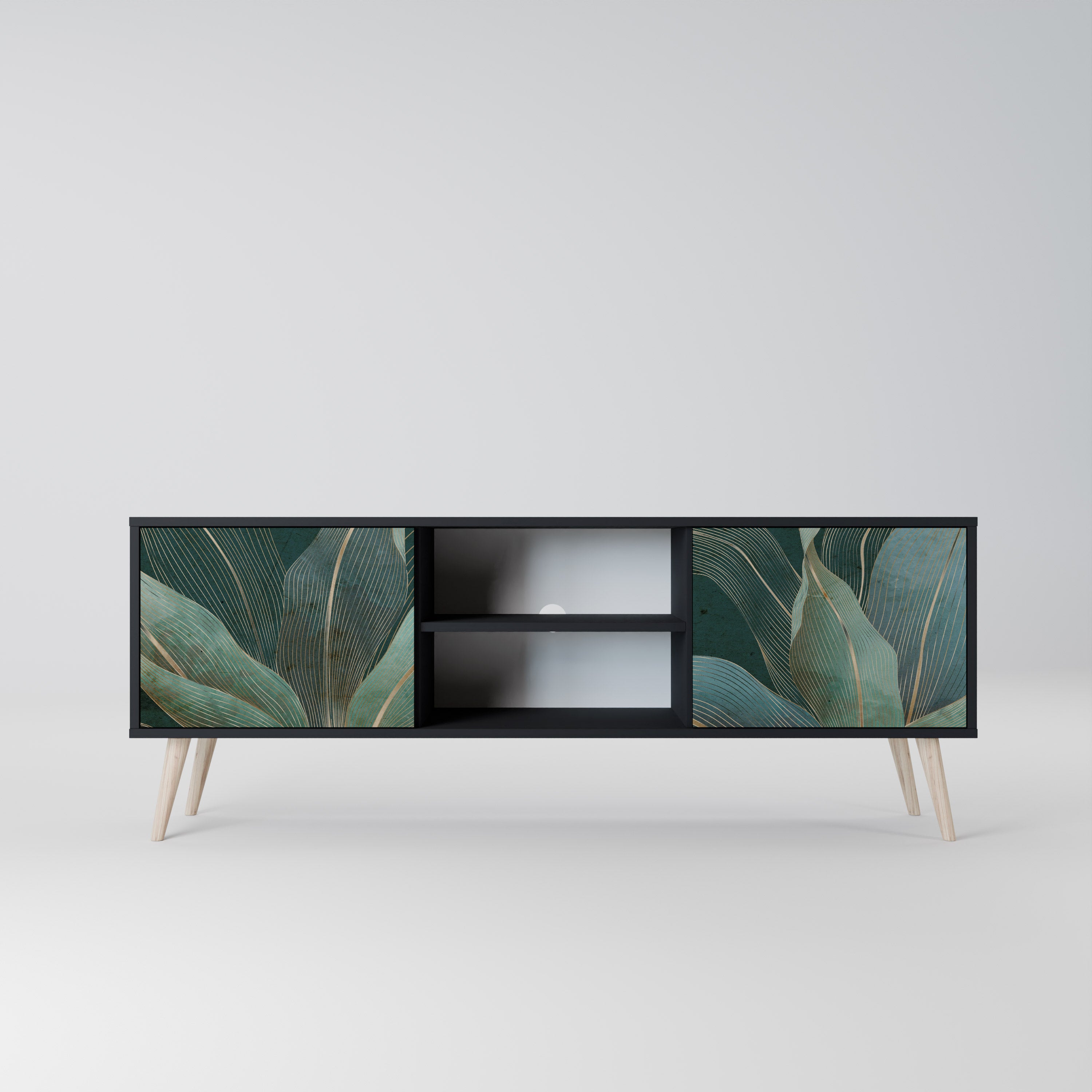 Mueble de TV ROYAL GREEN de 2 puertas con acabado negro