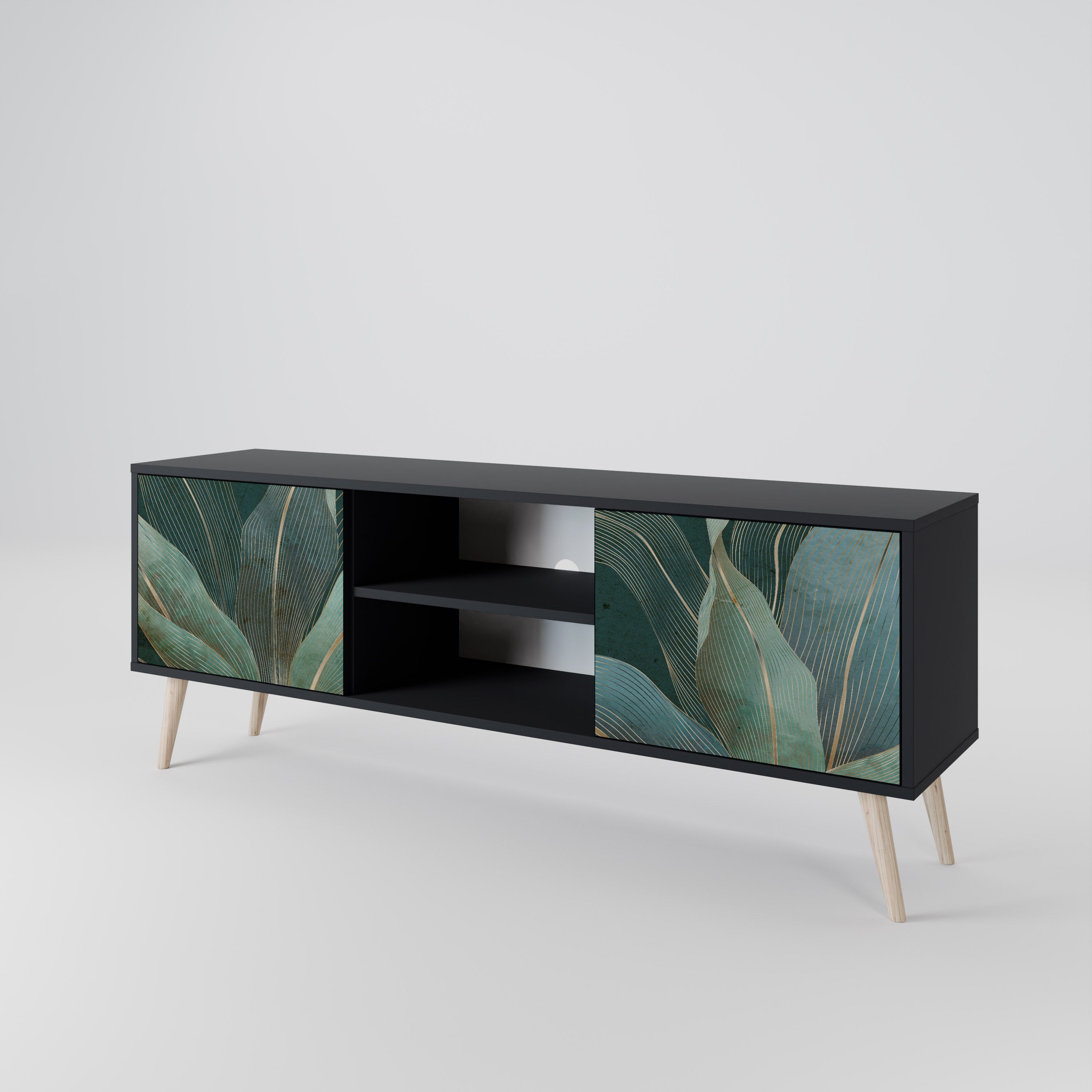 Mueble de TV ROYAL GREEN de 2 puertas con acabado negro