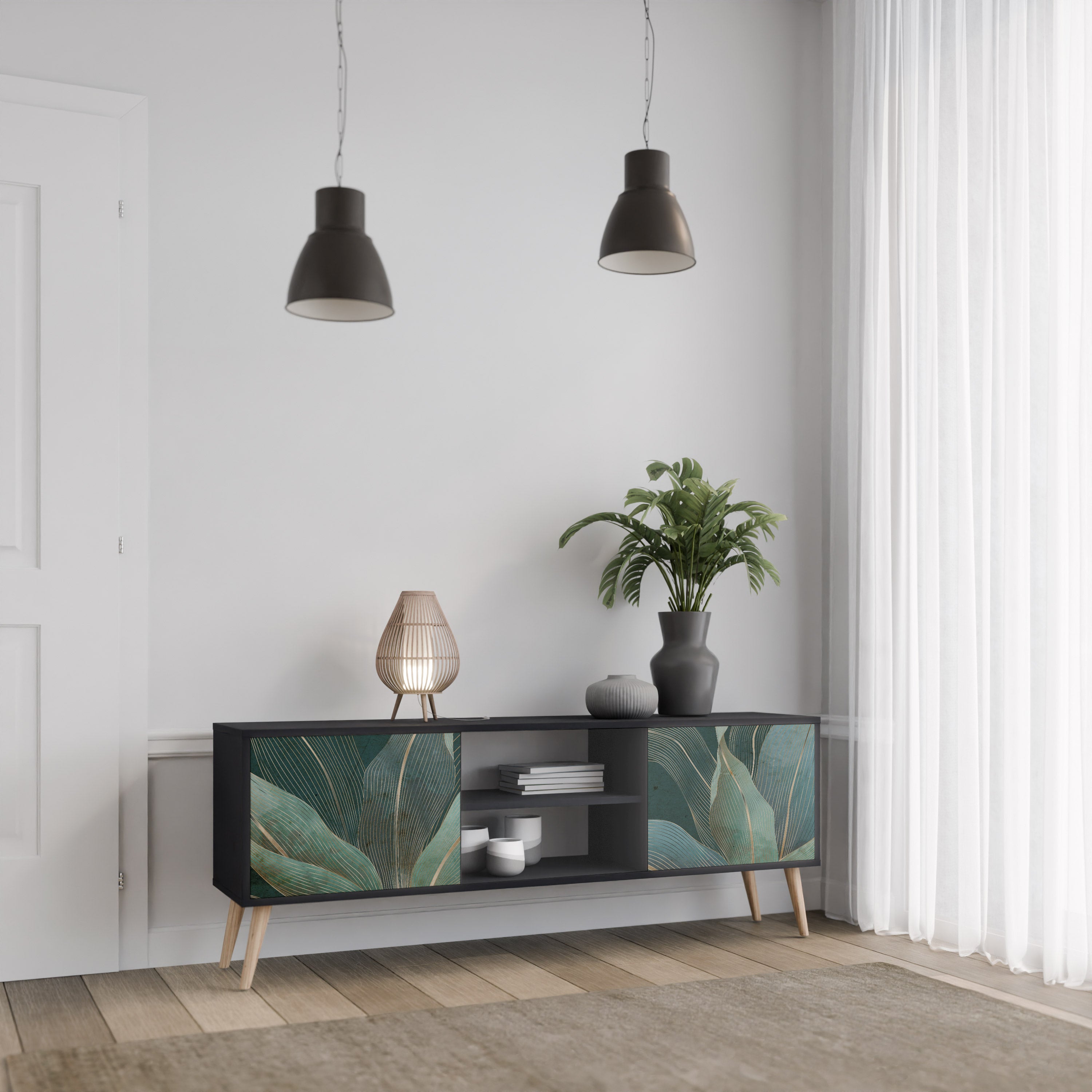 Mueble de TV ROYAL GREEN de 2 puertas con acabado negro