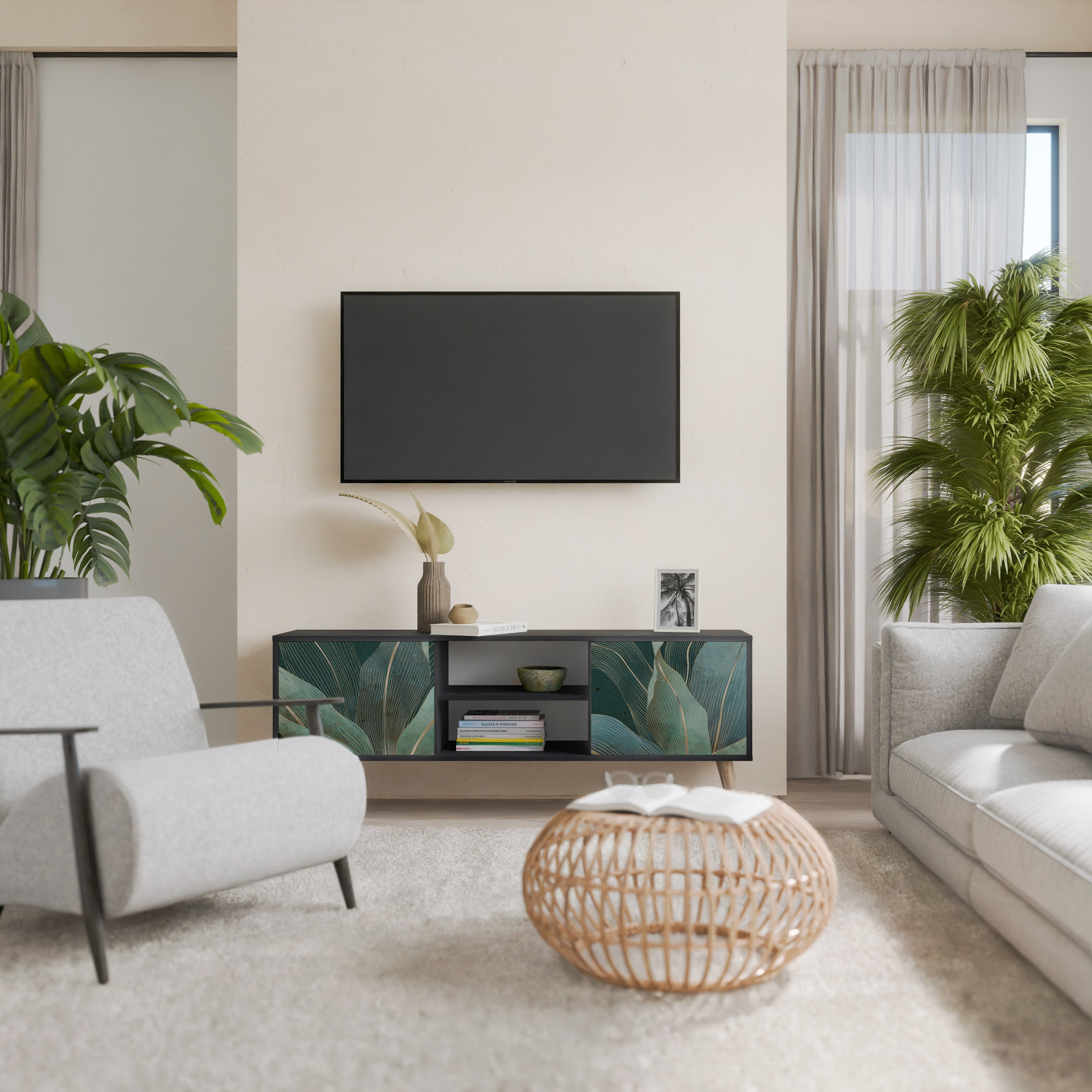 Mueble de TV ROYAL GREEN de 2 puertas con acabado negro