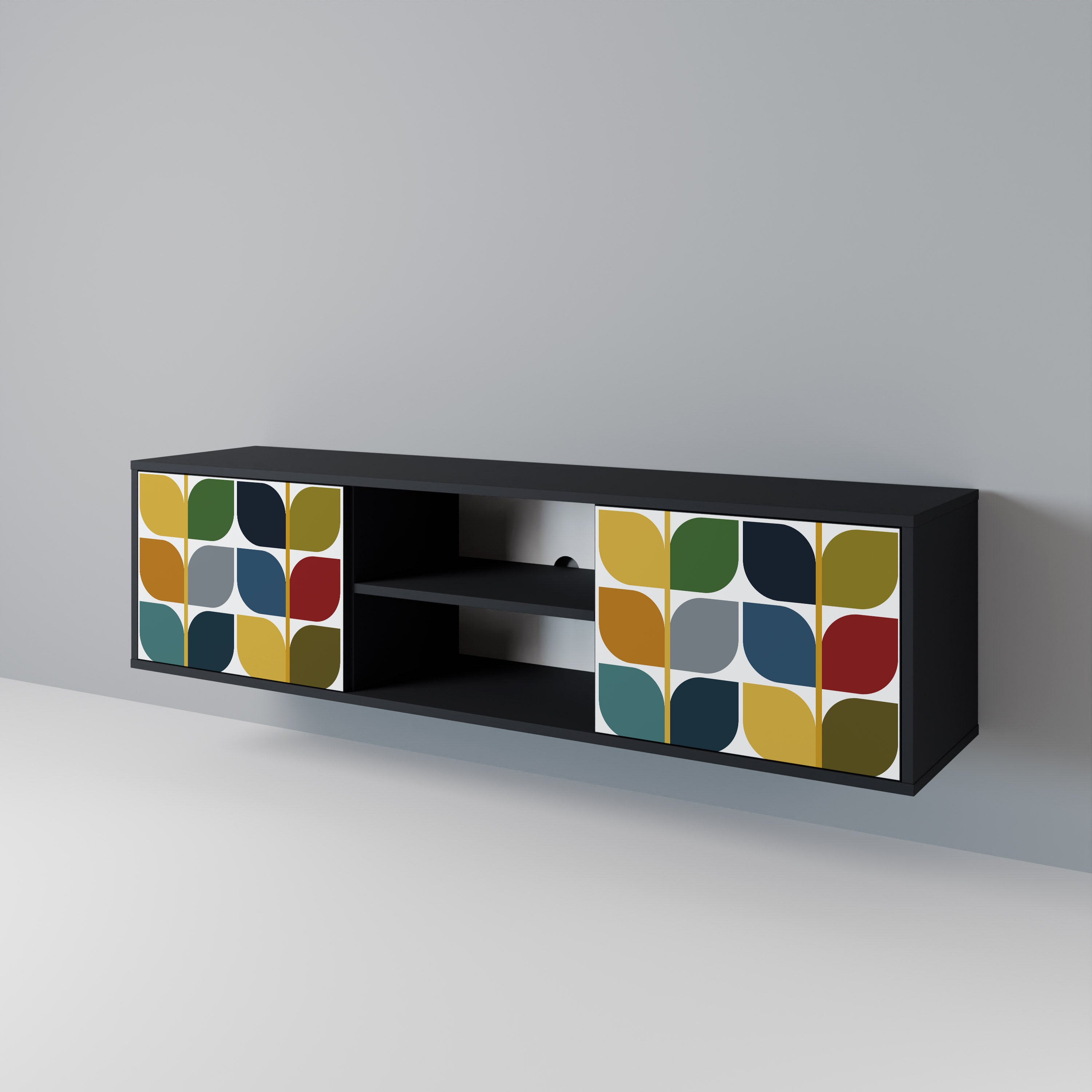 Mueble de TV de 2 puertas WEIGHTLESS HOURS con acabado negro