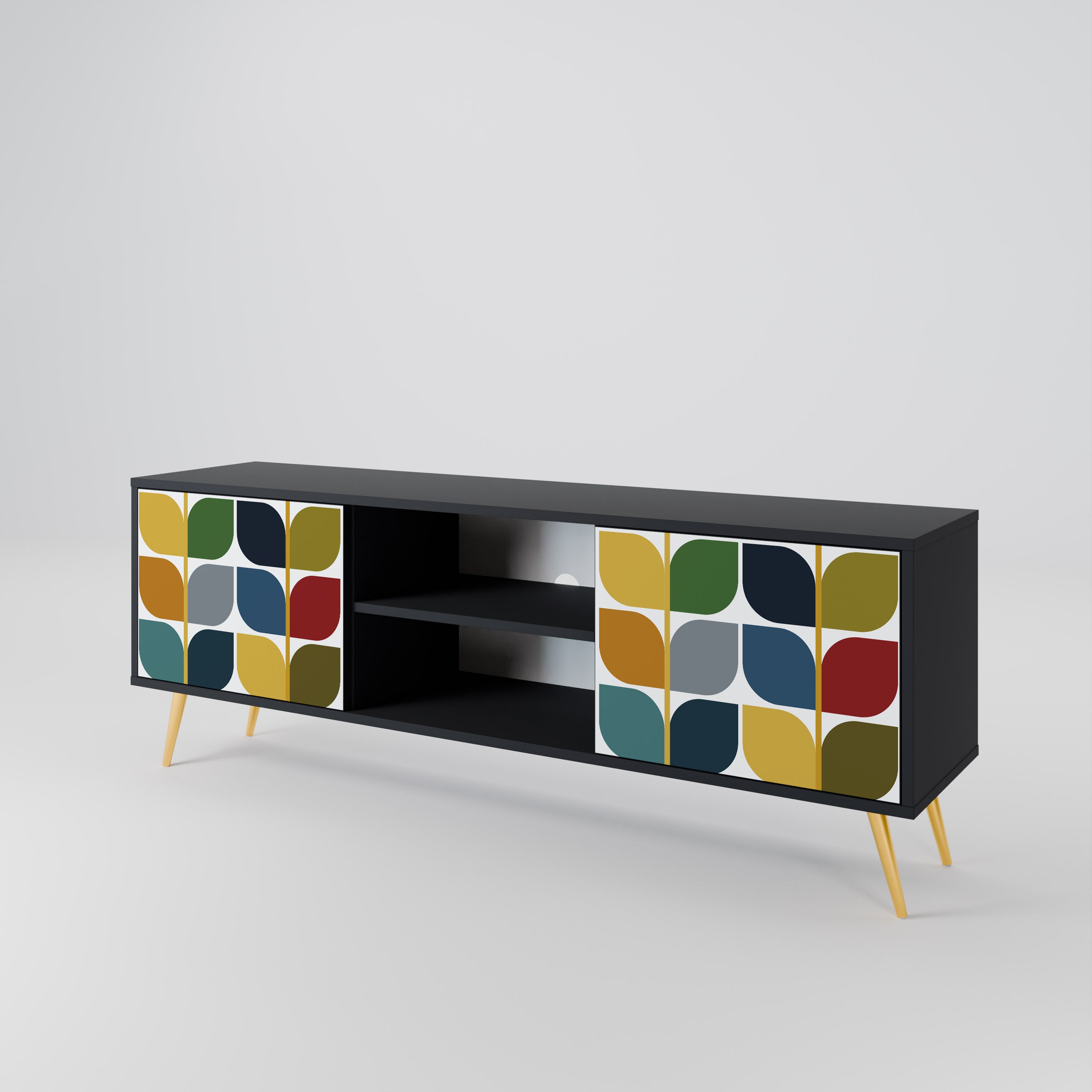 Mueble de TV de 2 puertas WEIGHTLESS HOURS con acabado negro