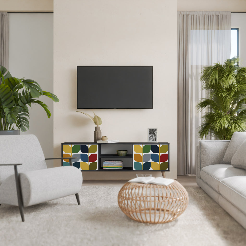 Mueble de TV de 2 puertas WEIGHTLESS HOURS con acabado negro