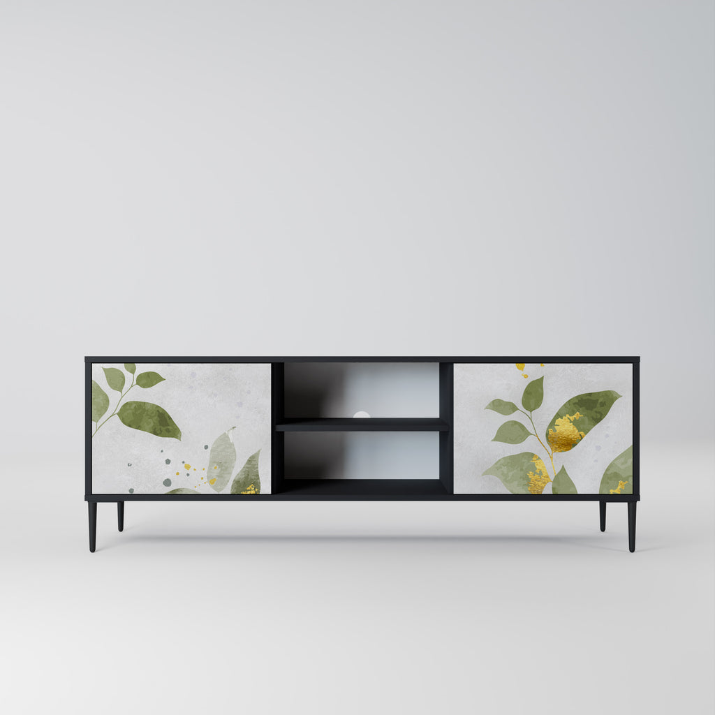 Elegante mueble de TV de 2 puertas BOTANICS con acabado negro