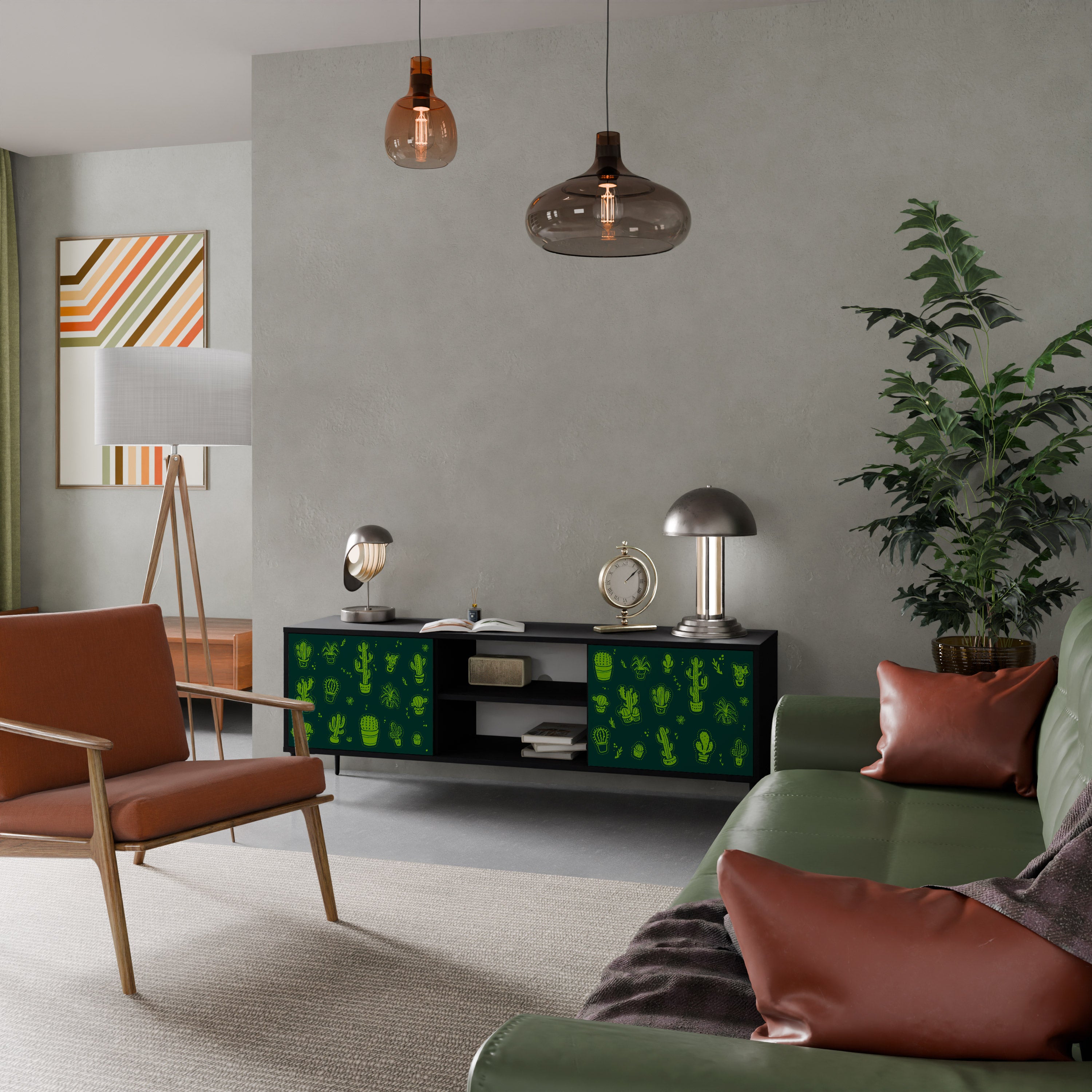 Mueble de TV de 2 puertas DESERT GREEN con acabado negro