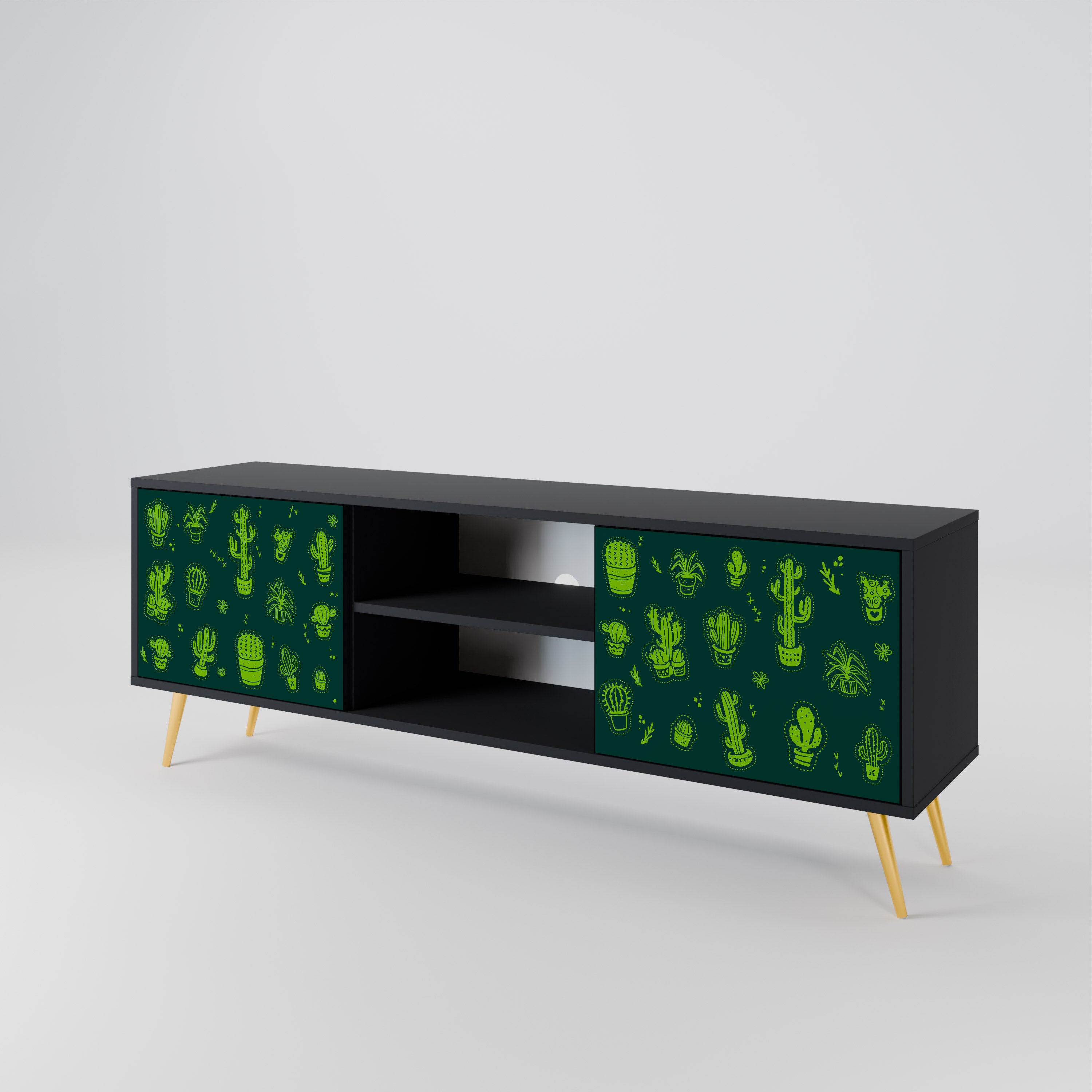 Mueble de TV de 2 puertas DESERT GREEN con acabado negro