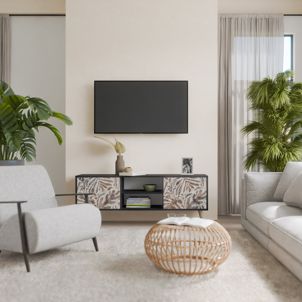 Mueble de TV de 2 puertas PASSING TIME en acabado negro