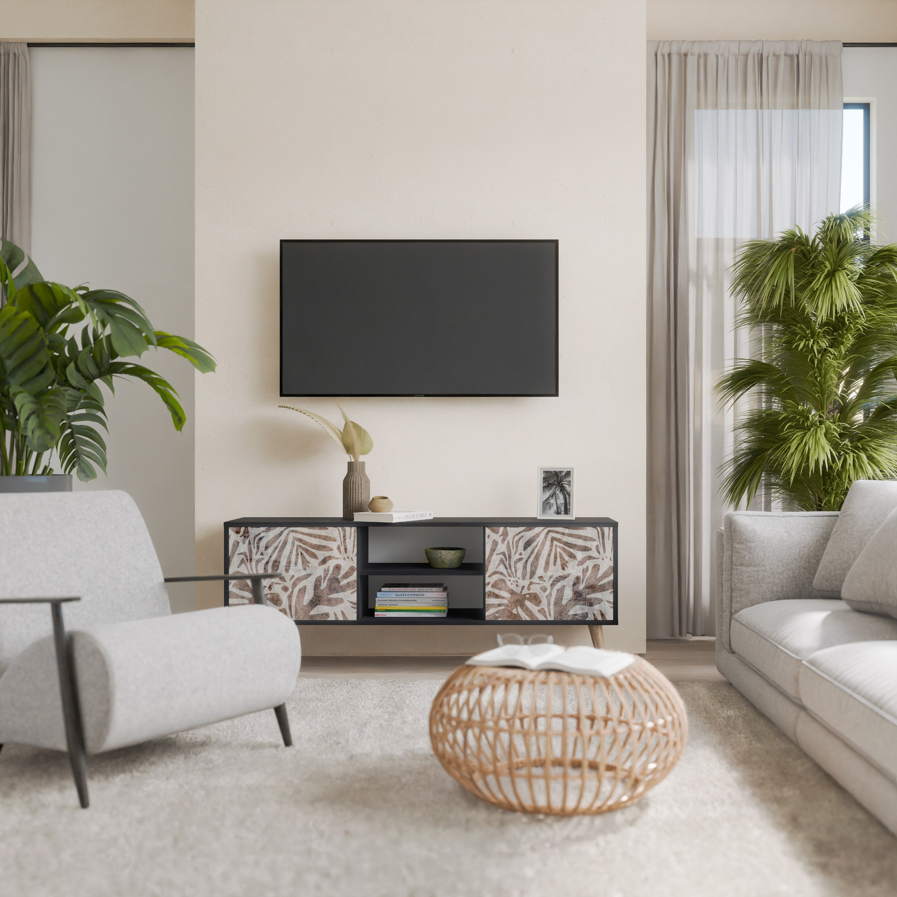 Mueble de TV de 2 puertas PASSING TIME en acabado negro
