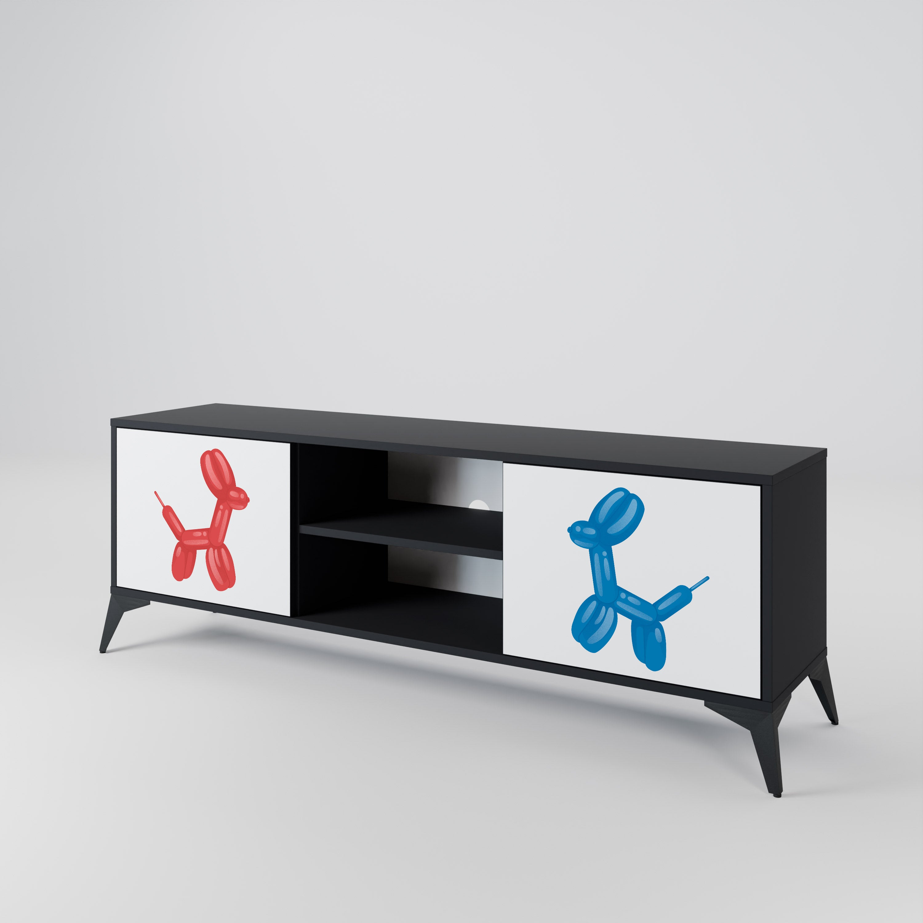 Mueble de TV de 2 puertas CHILDHOOD MEMORY con acabado negro