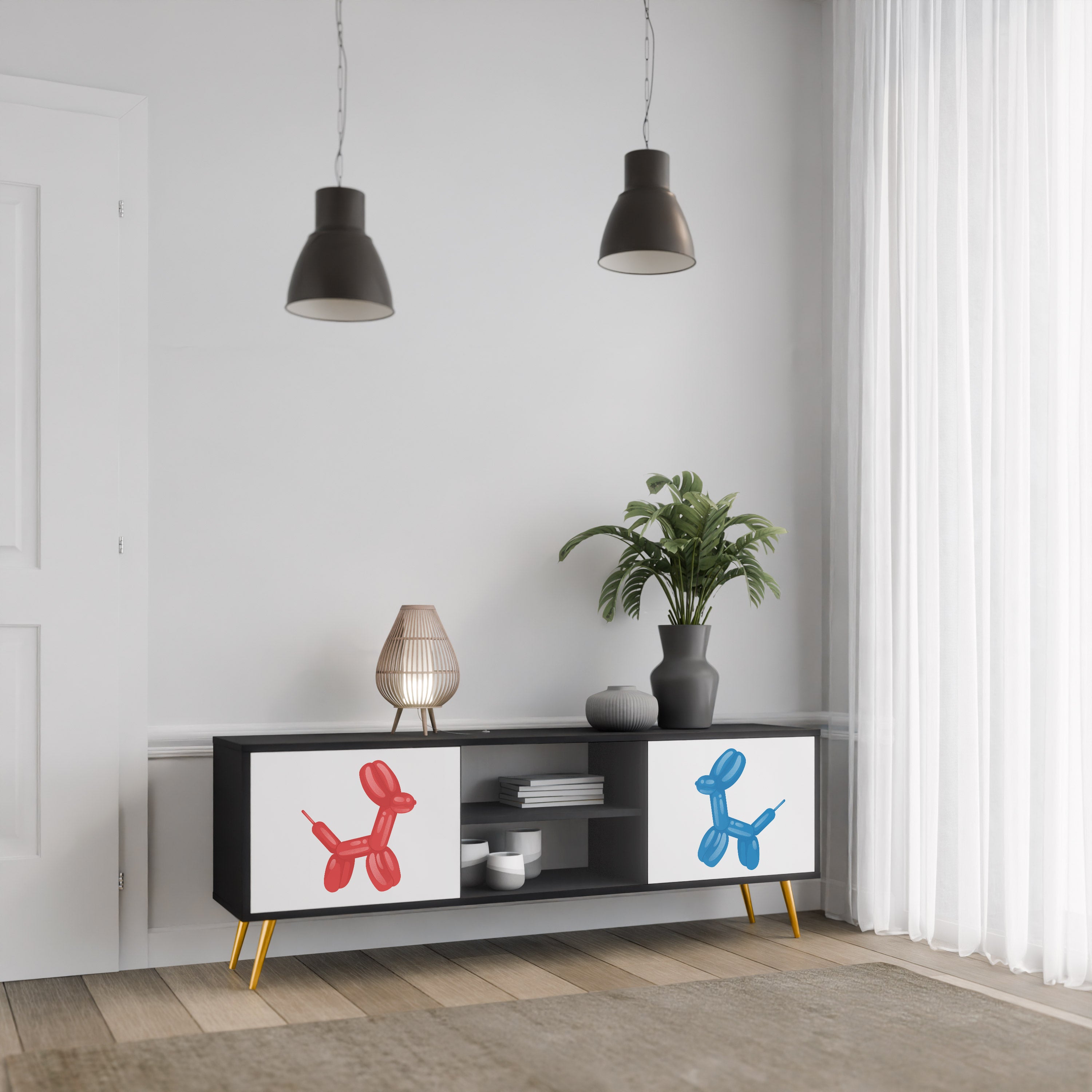 Mueble de TV de 2 puertas CHILDHOOD MEMORY con acabado negro