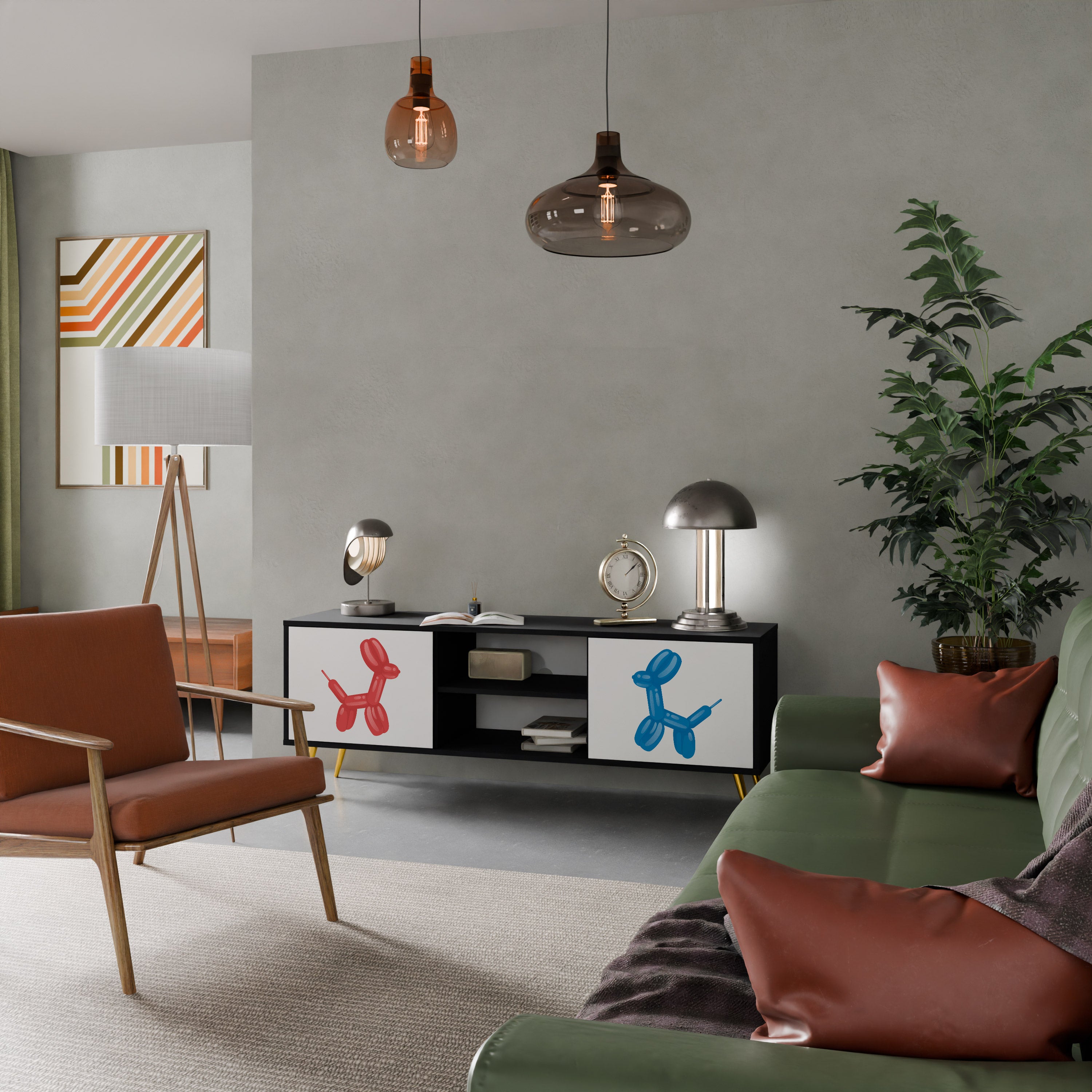 Mueble de TV de 2 puertas CHILDHOOD MEMORY con acabado negro