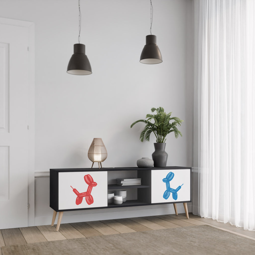 Mueble de TV de 2 puertas CHILDHOOD MEMORY con acabado negro