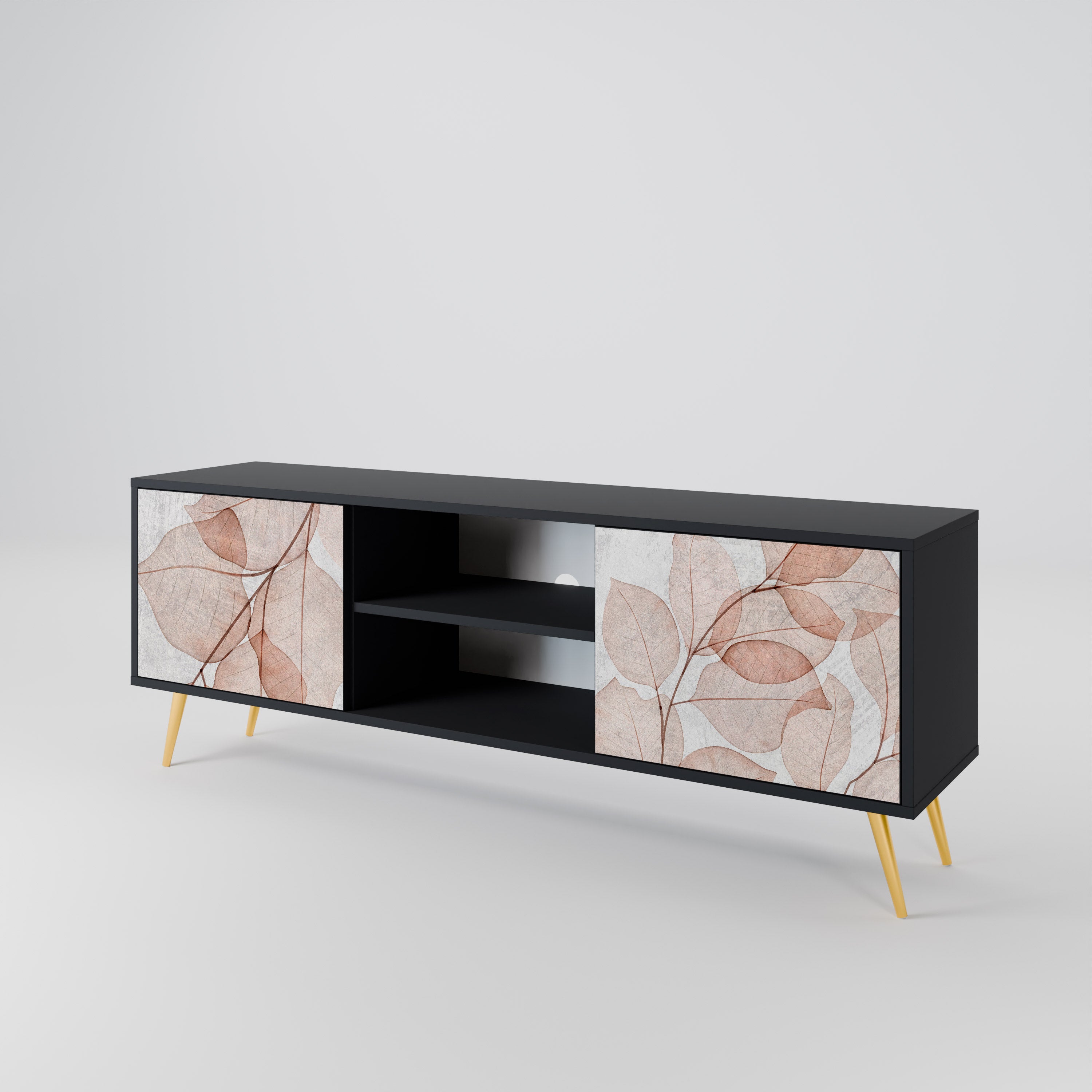Mueble de TV de 2 puertas AUTUMN FRAGILITY en acabado negro