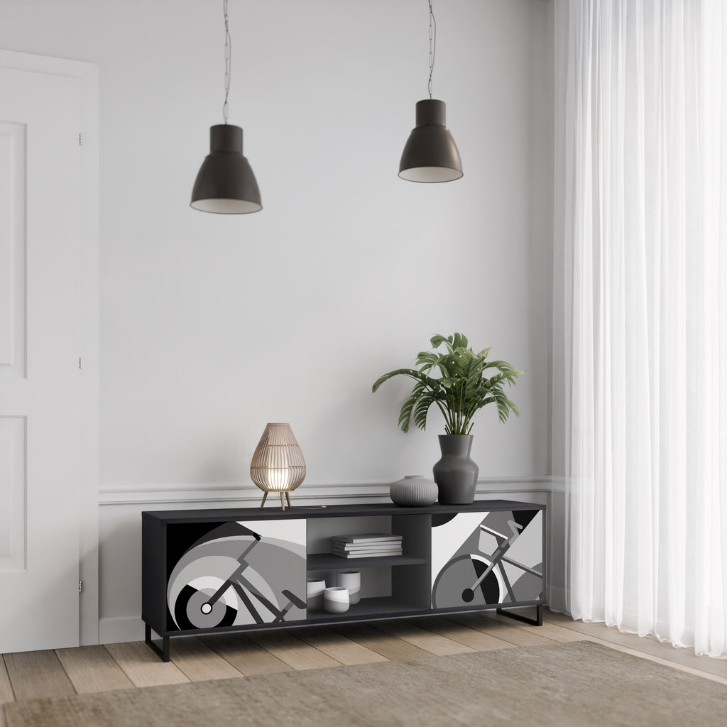 Mueble de TV BIKE ENERGY de 2 puertas con acabado negro